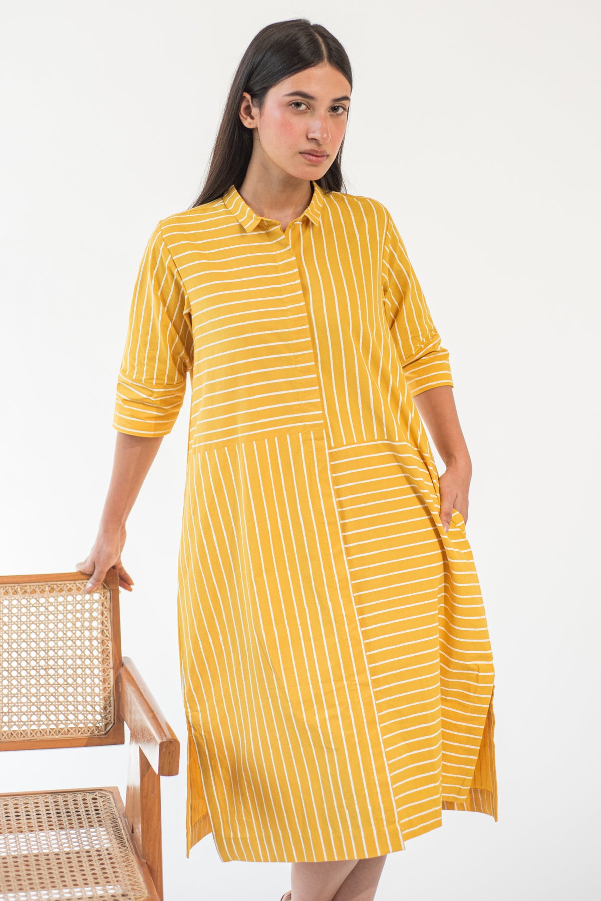 Yellow Stripe Shirt Dress