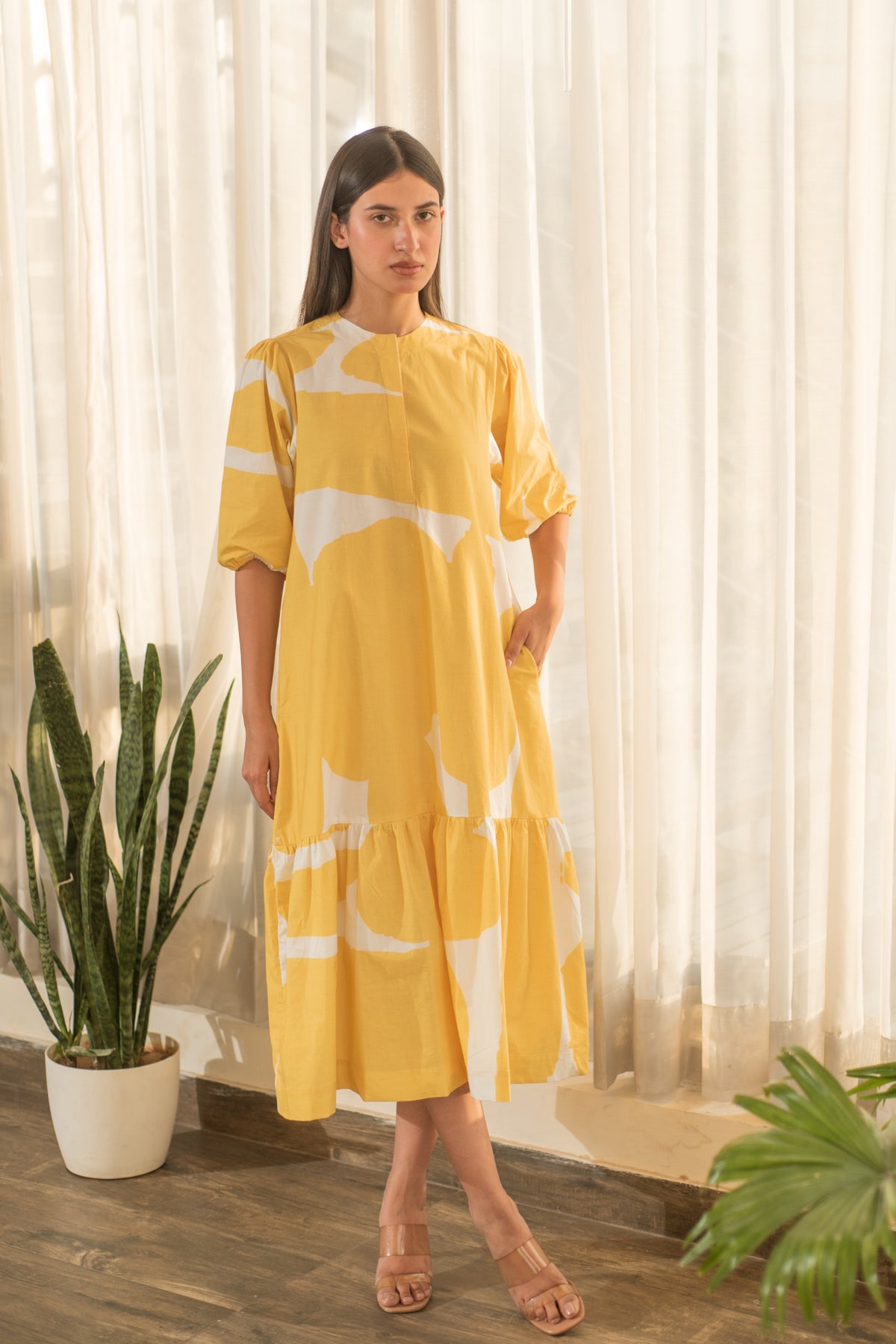 Yellow Abstract Print Dress