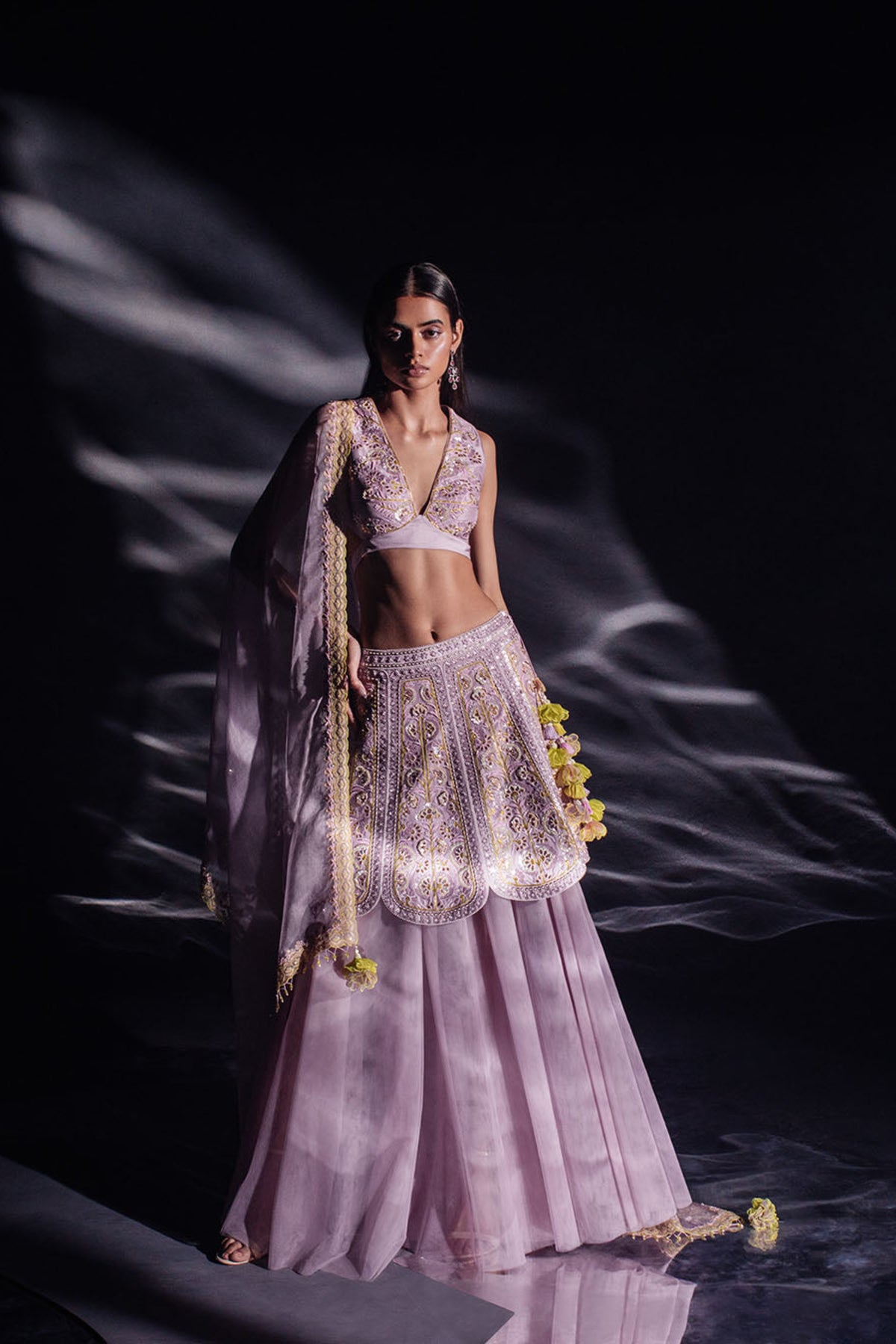 Lavender Layered Lehenga Set