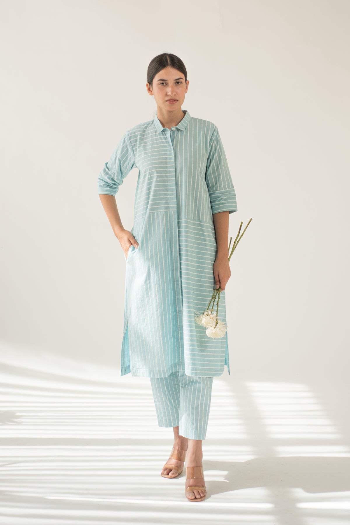 Blue Stripe Tunic And Pant Set