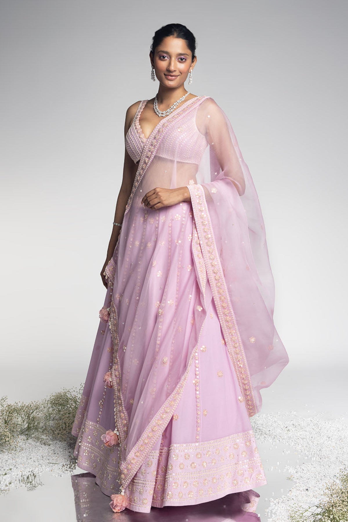 Lilac Chanderi Lehenga Set