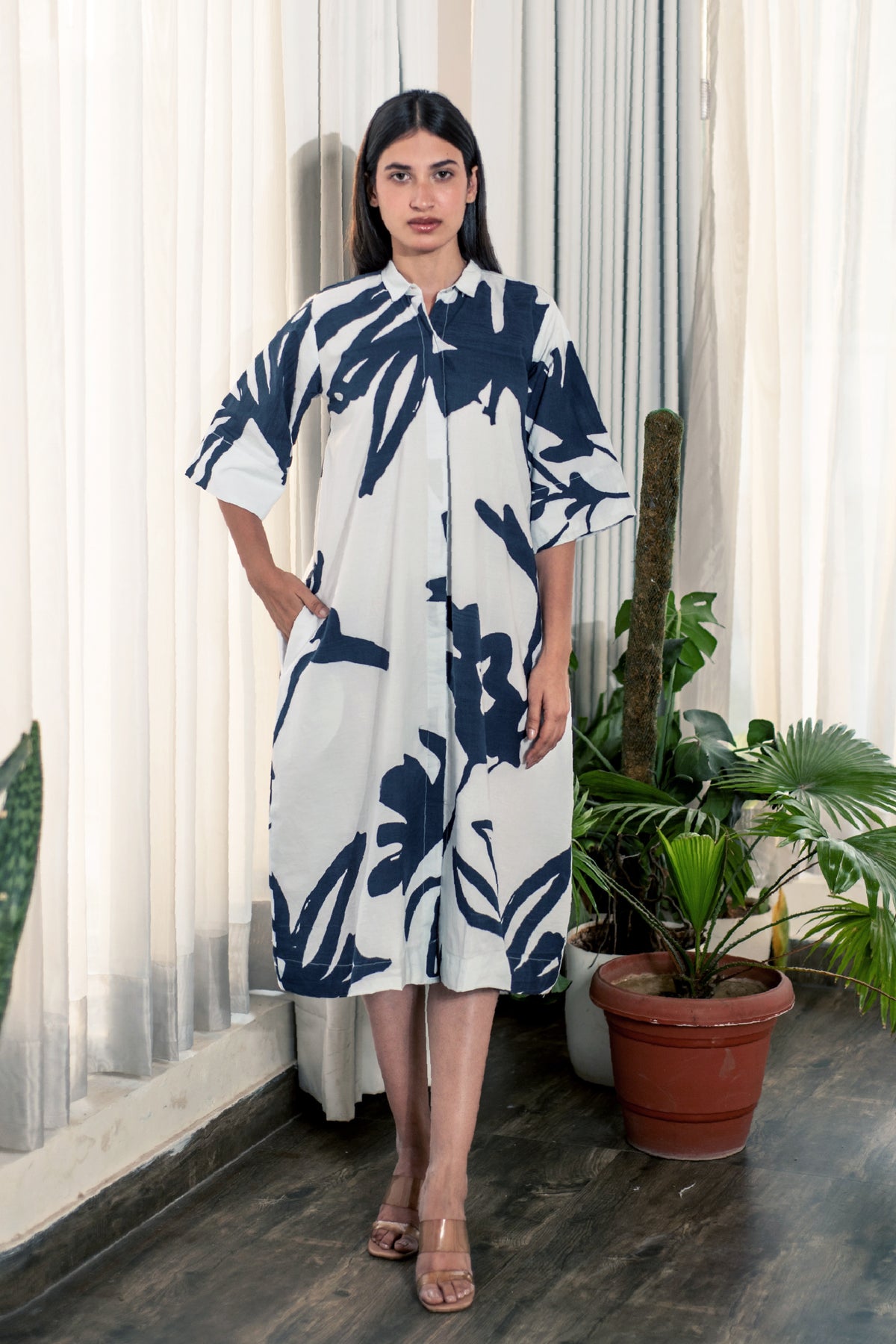 Black And White Abstract Print Shirt Dress