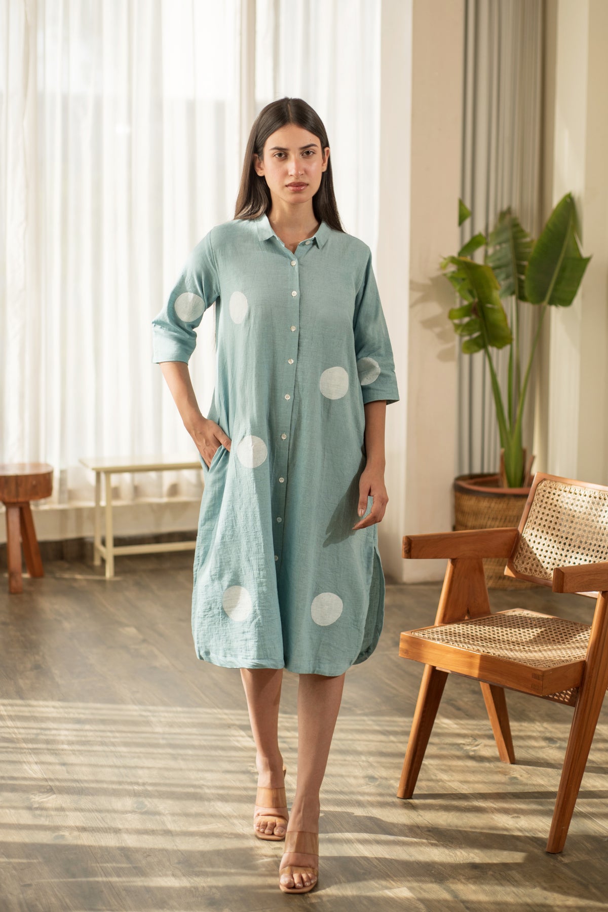 Blue Polka Shirt Dress