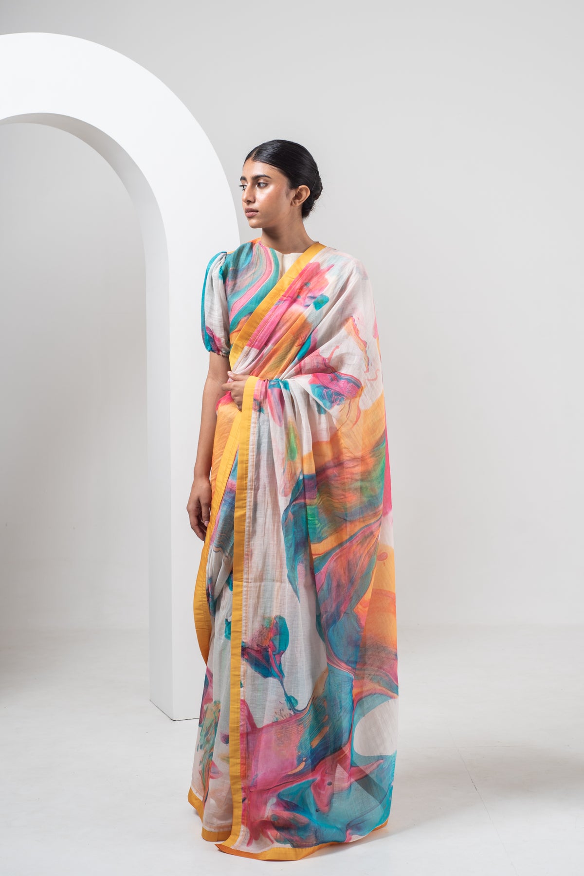 Abstract Print Chanderi Silk Saree