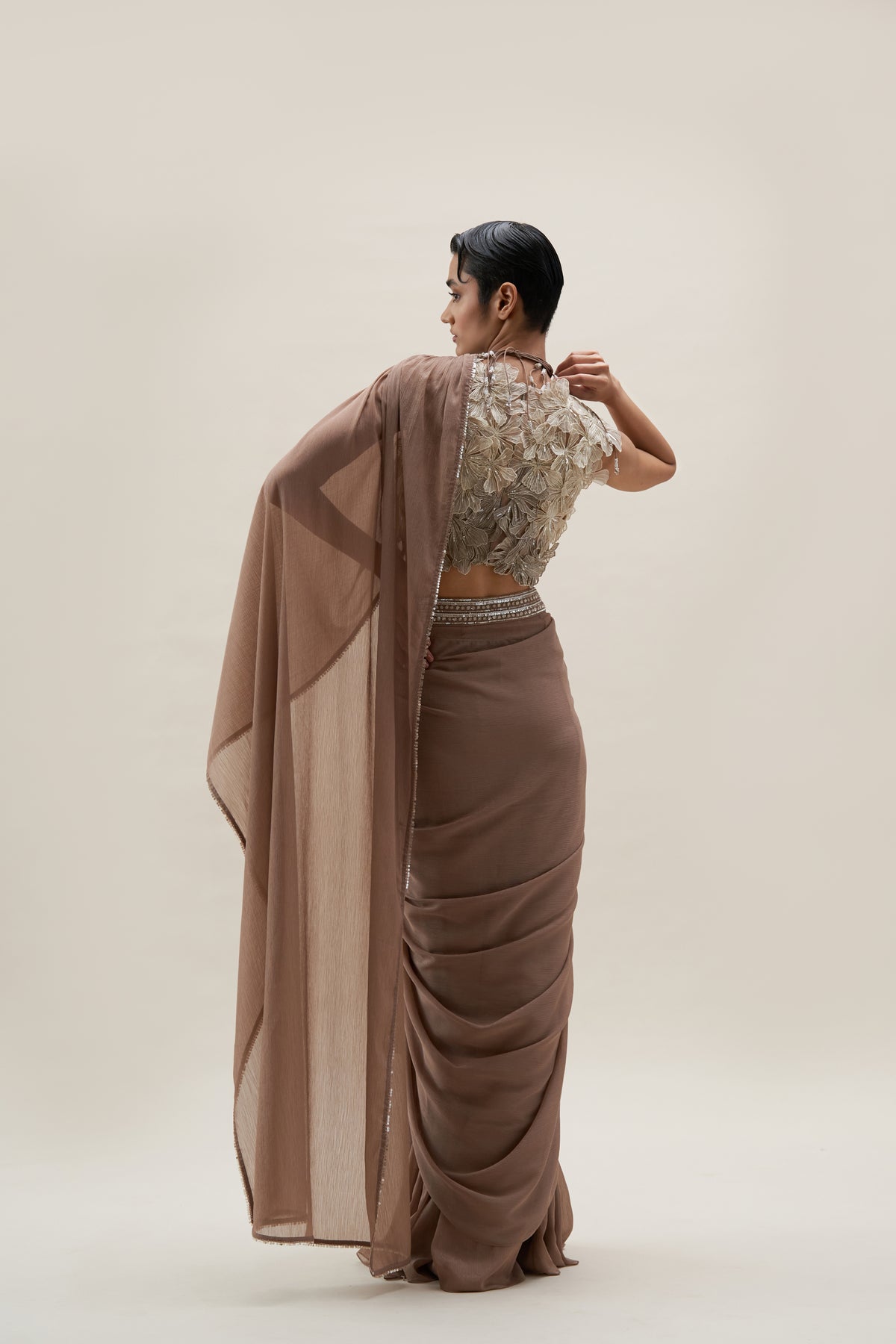 Hibiscus Petals Draped Saree Set