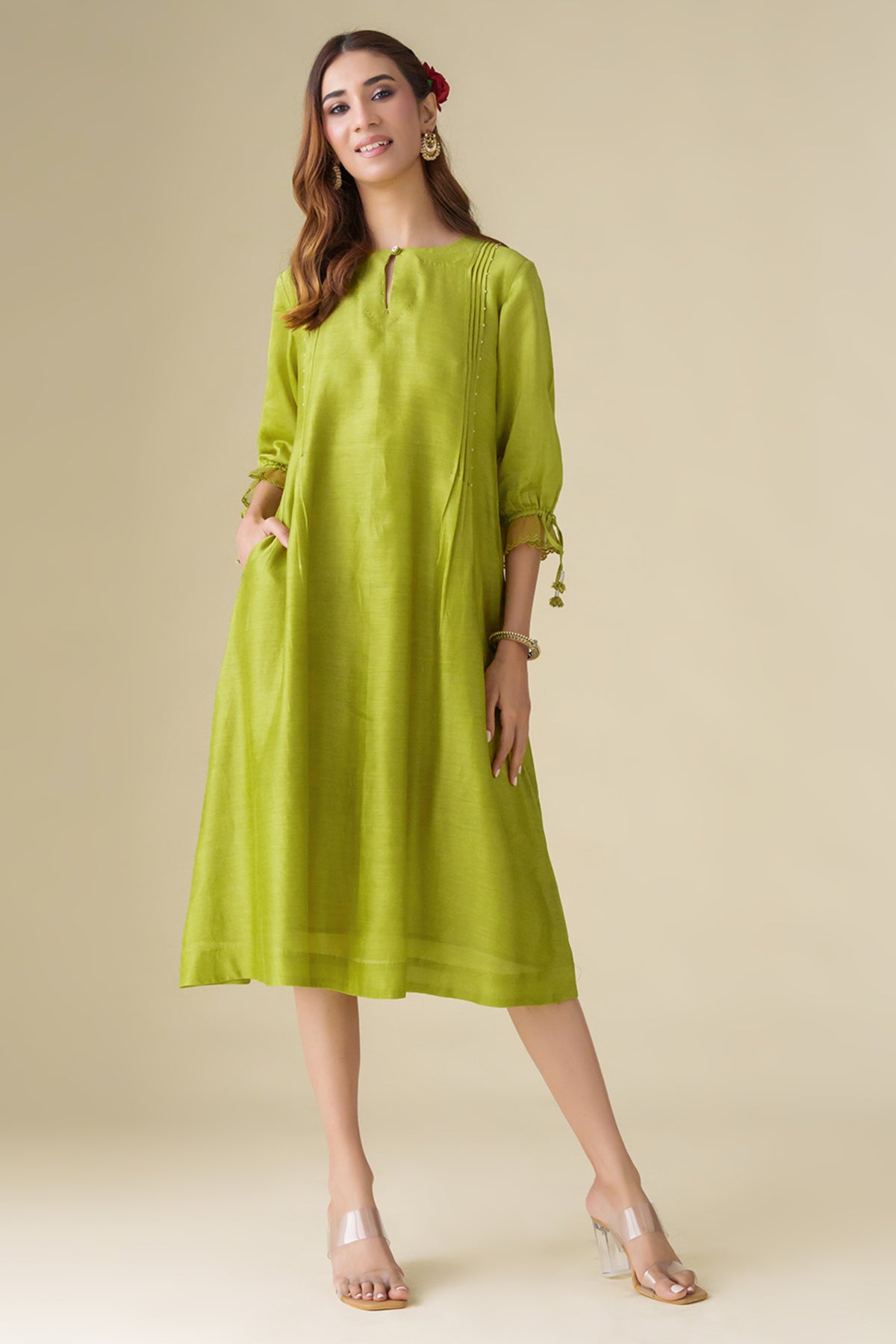 Lime Green Flowy Paavni Dress