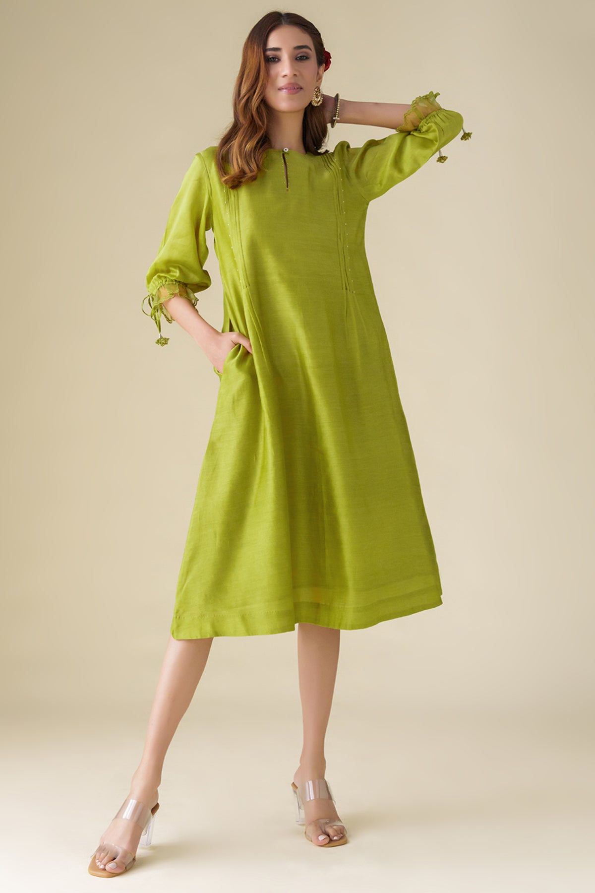 Lime Green Flowy Paavni Dress