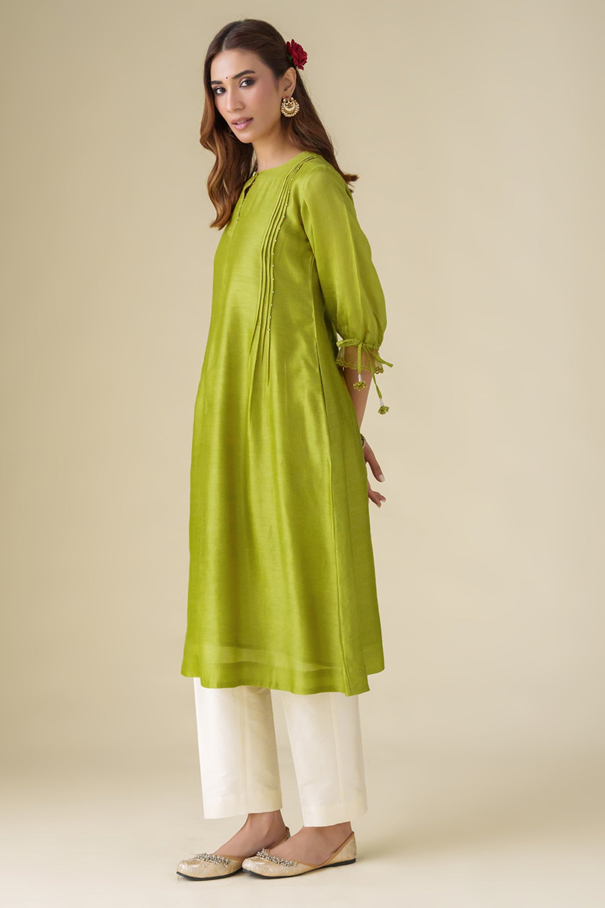 Lime Green Flowy Paavna Kurta