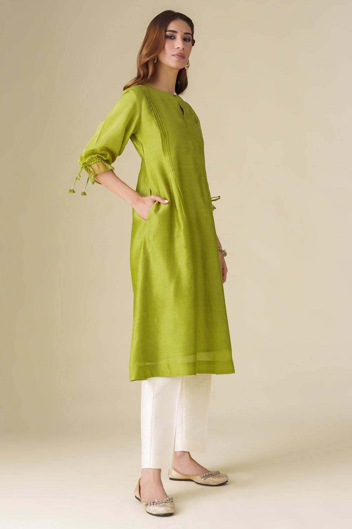 Lime Green Flowy Paavna Kurta