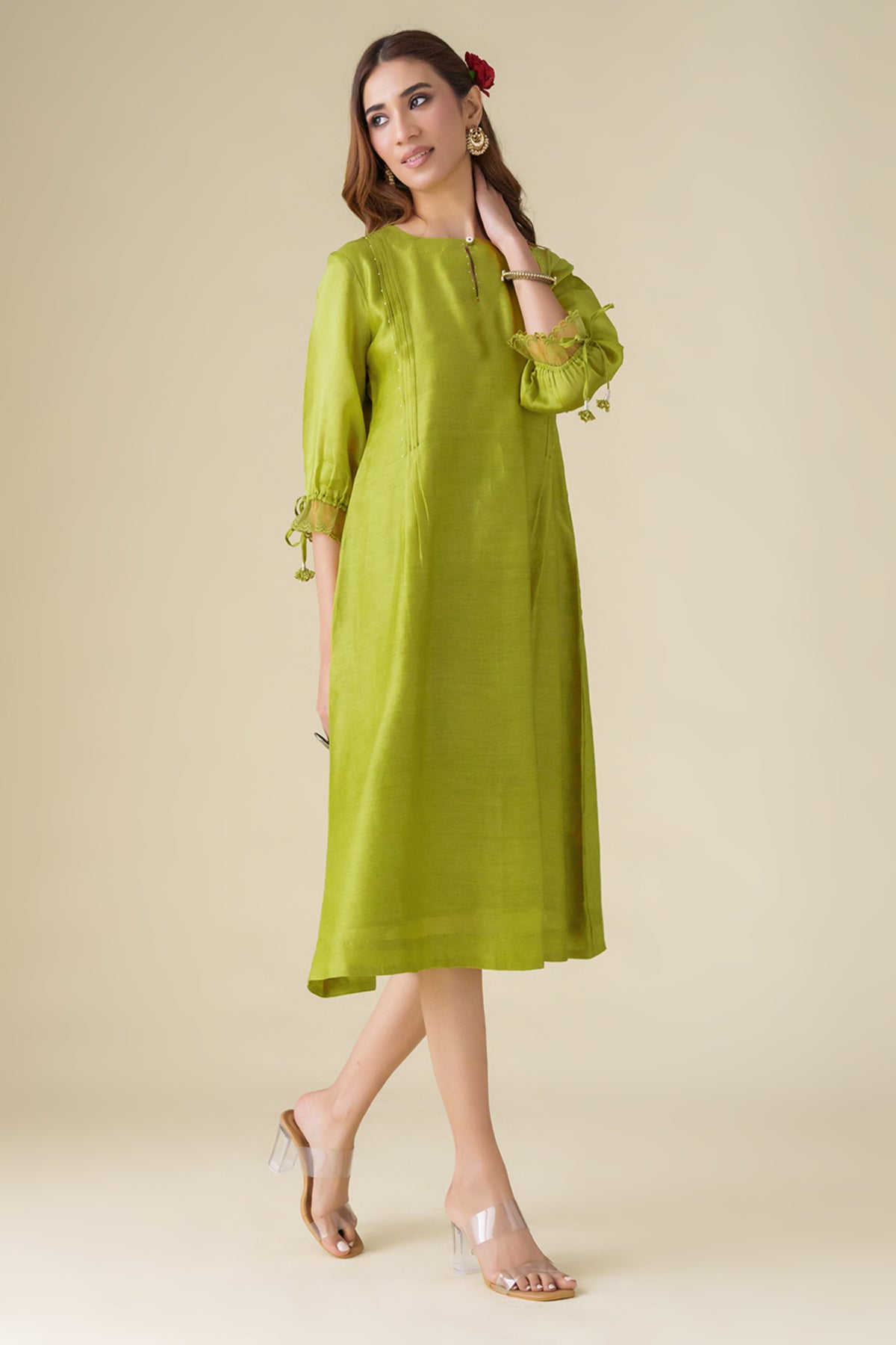 Lime Green Flowy Paavni Dress