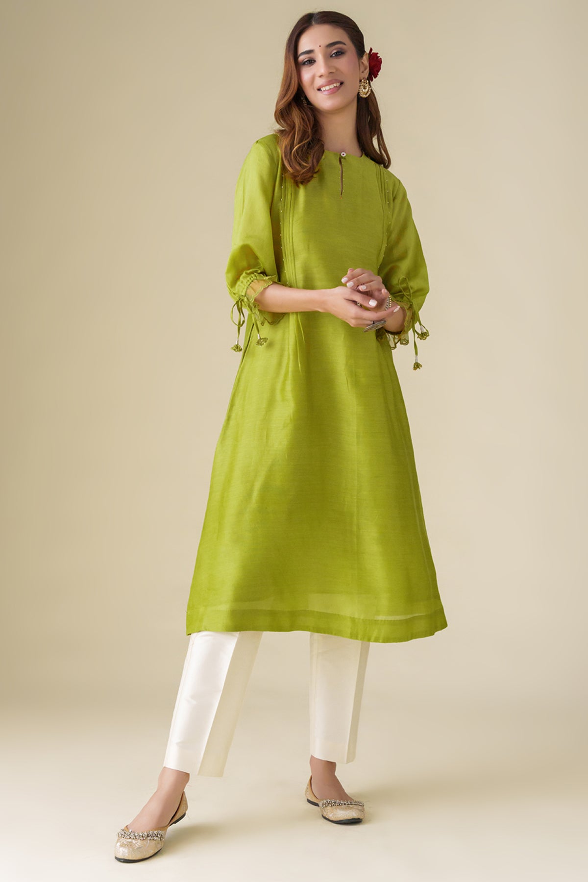 Lime Green Flowy Paavna Kurta