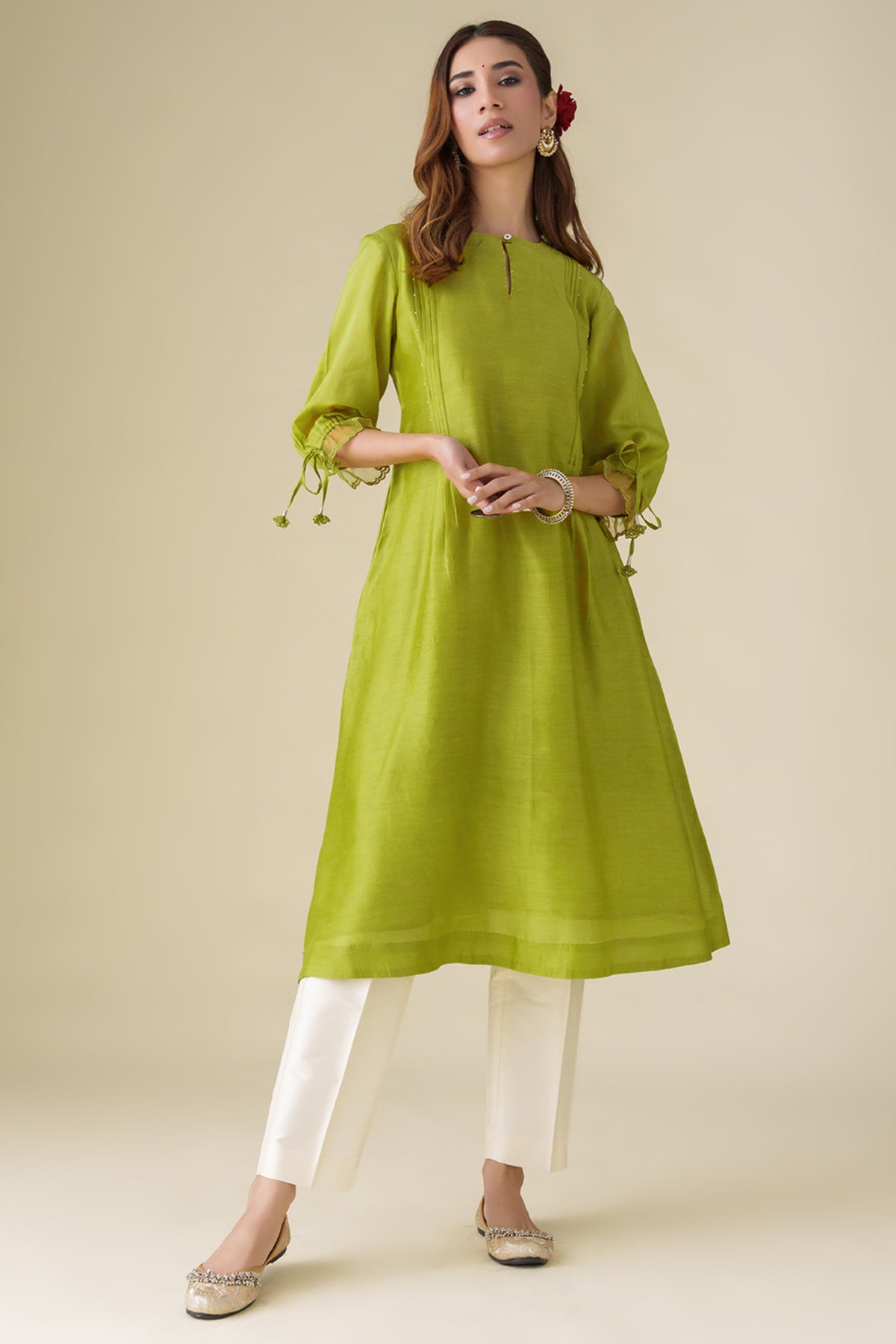 Lime Green Flowy Paavna Kurta