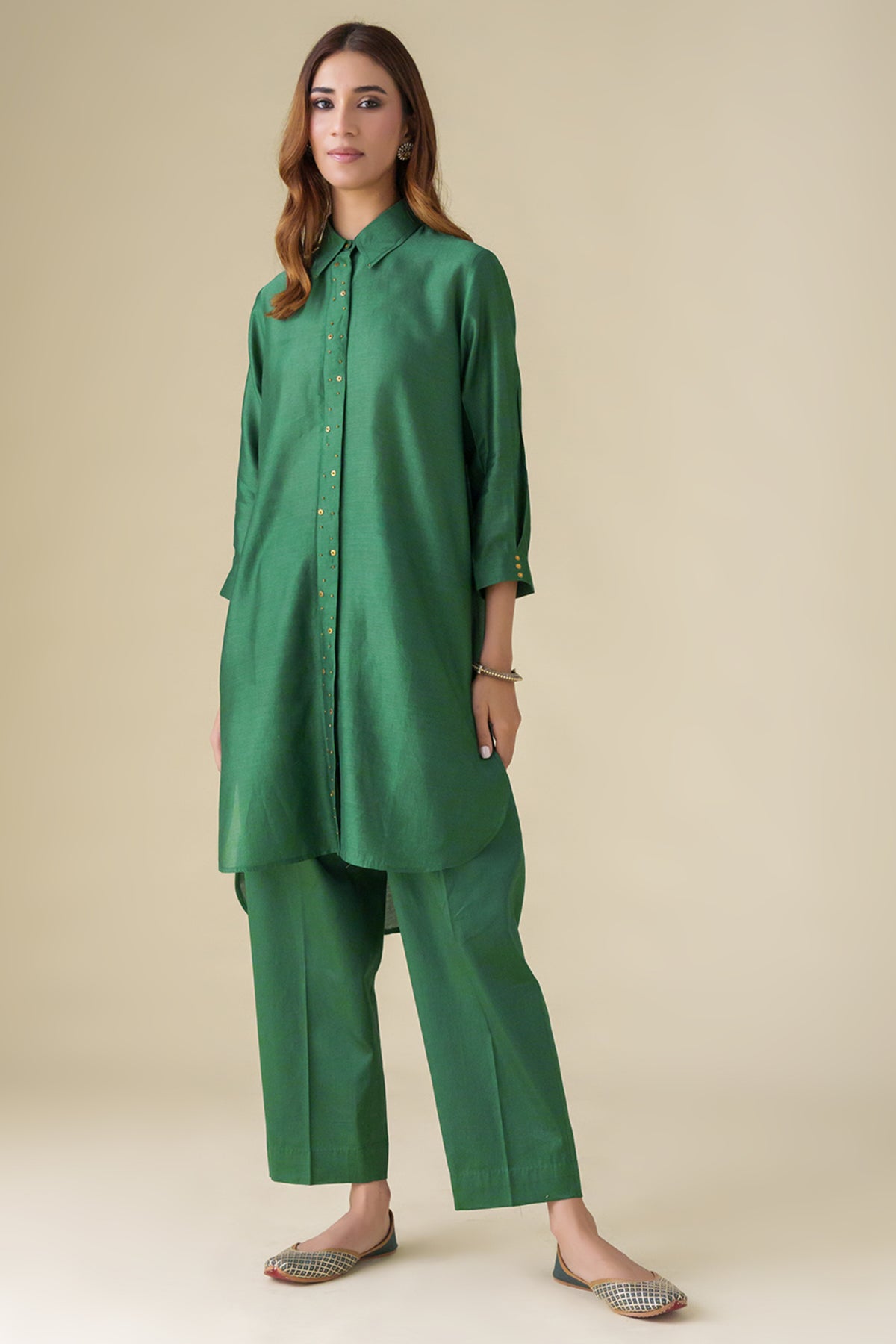 Bottle Green Embellished Prisha Tunic