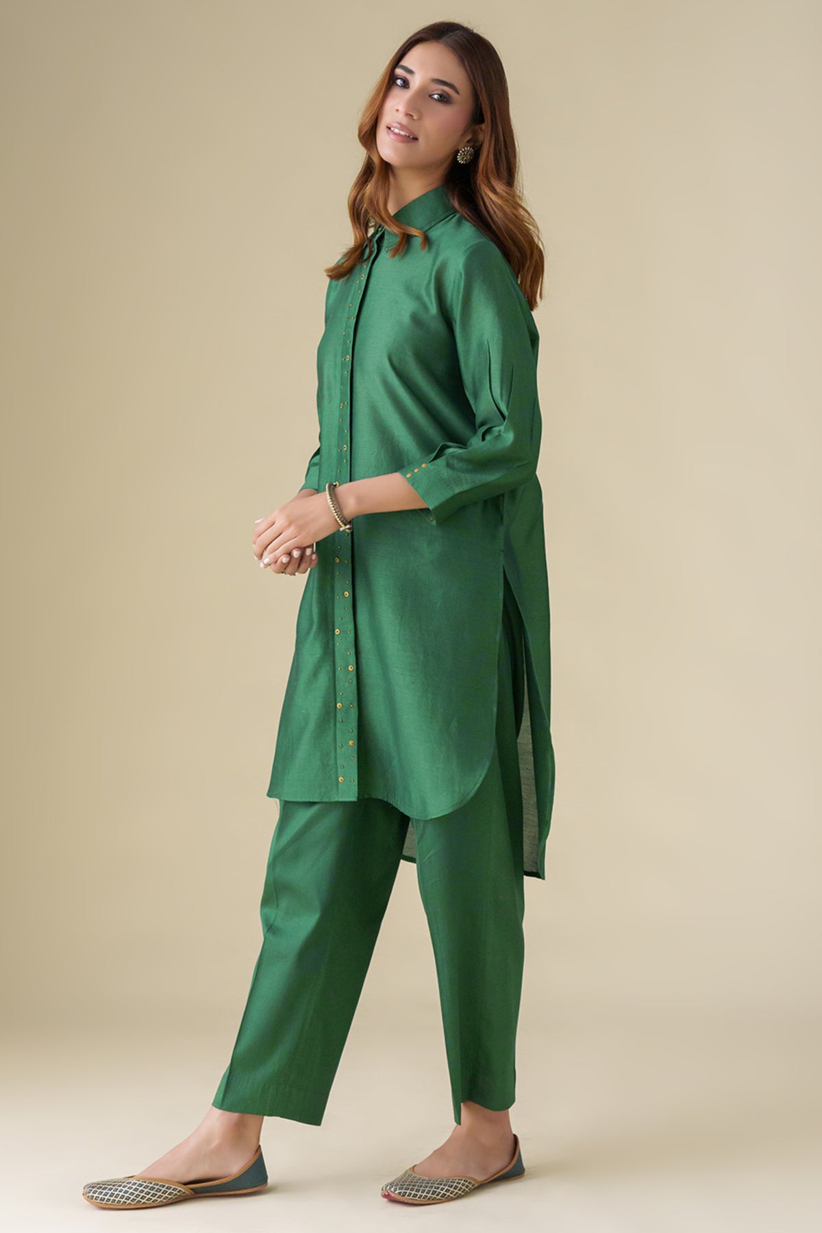 Bottle Green Embellished Prisha Tunic