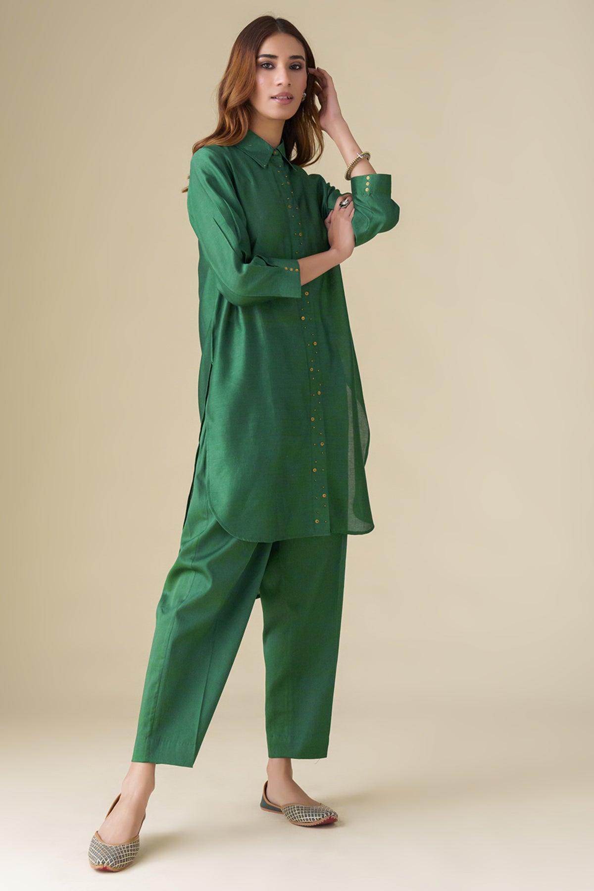 Bottle Green Embellished Prisha Tunic