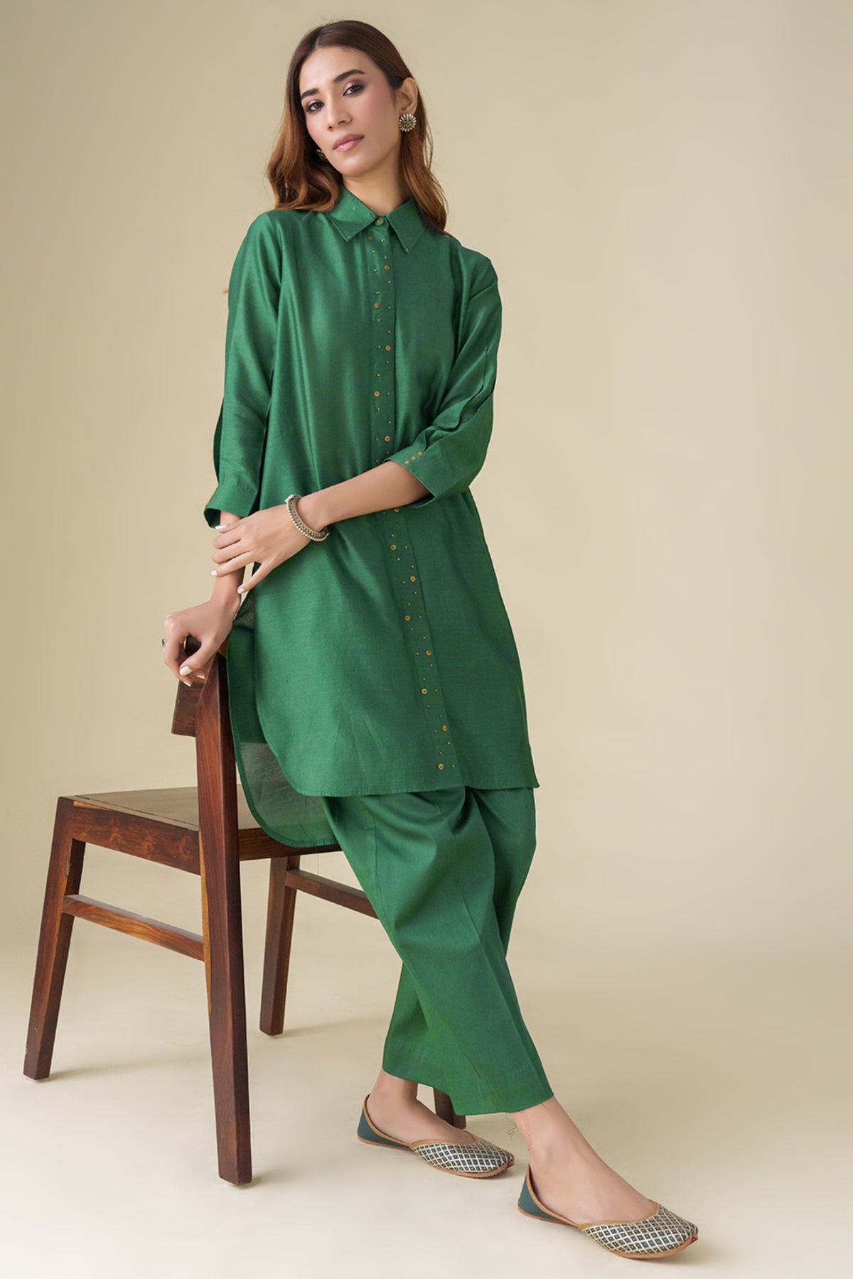 Bottle Green Embellished Prisha Tunic