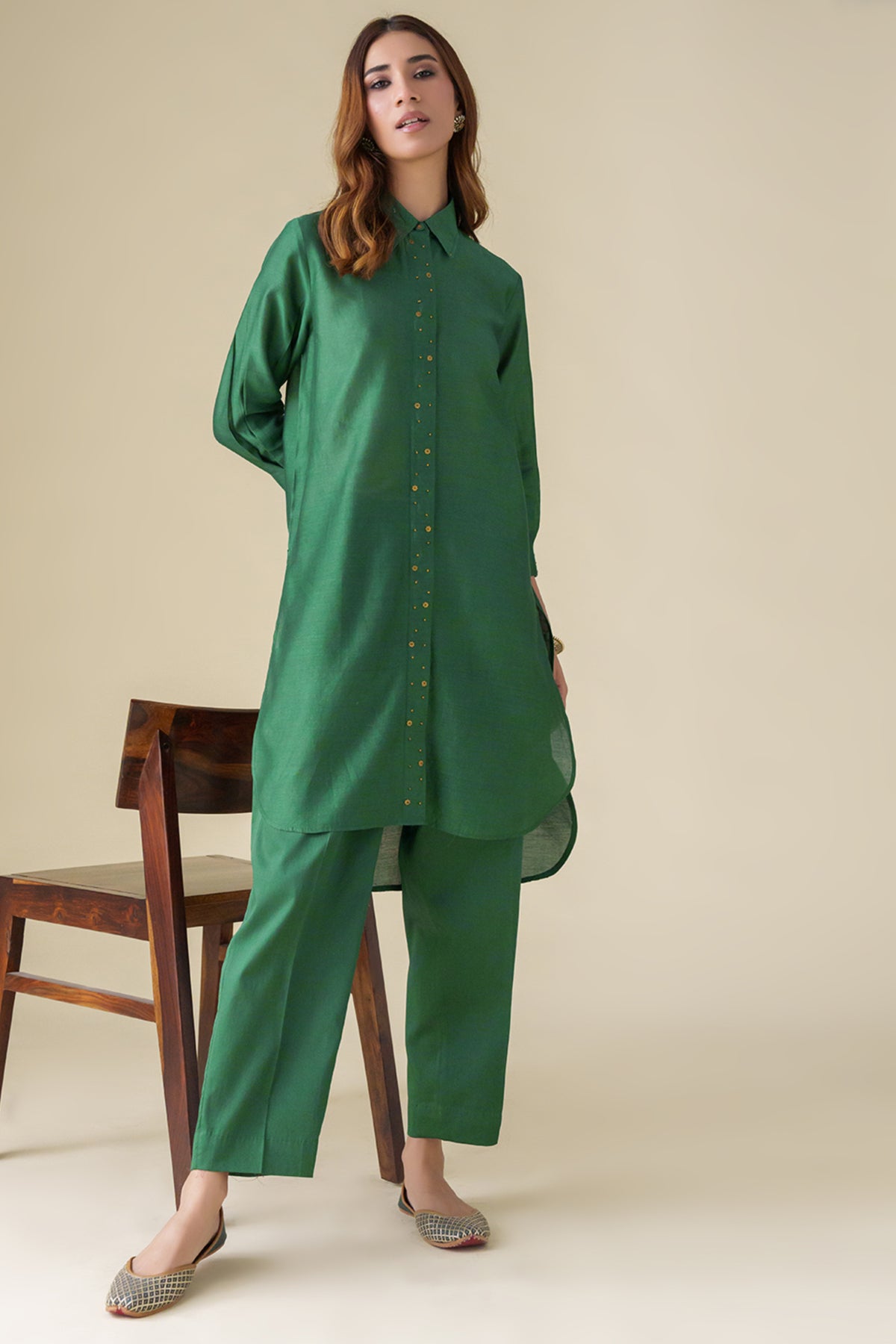 Bottle Green Embellished Prisha Tunic