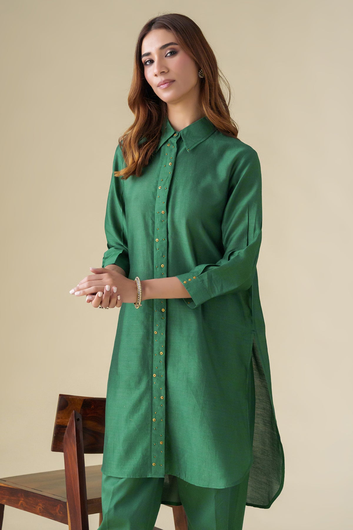 Bottle Green Embellished Prisha Tunic