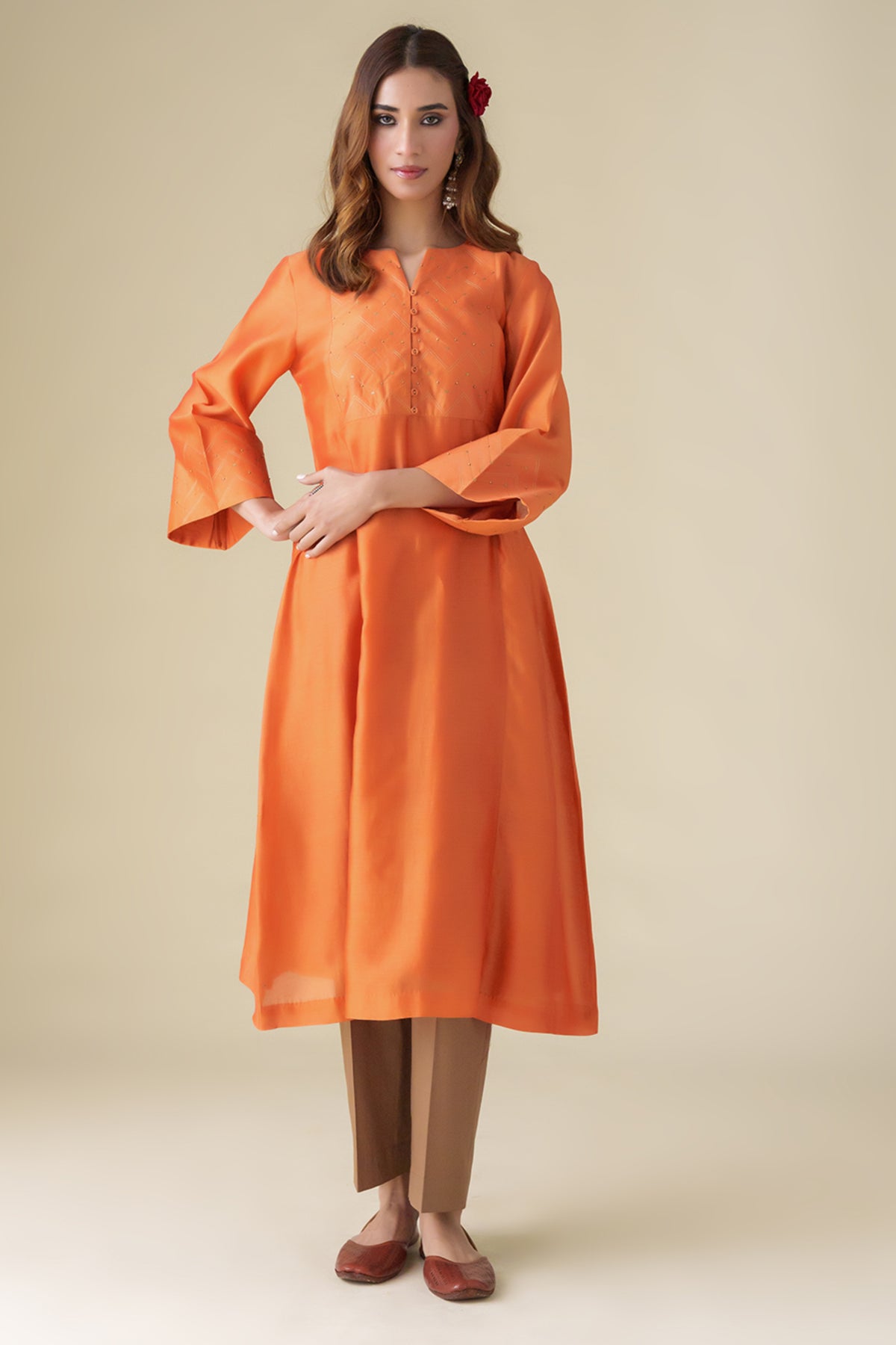 Orange Sandhya Kurta With Slip