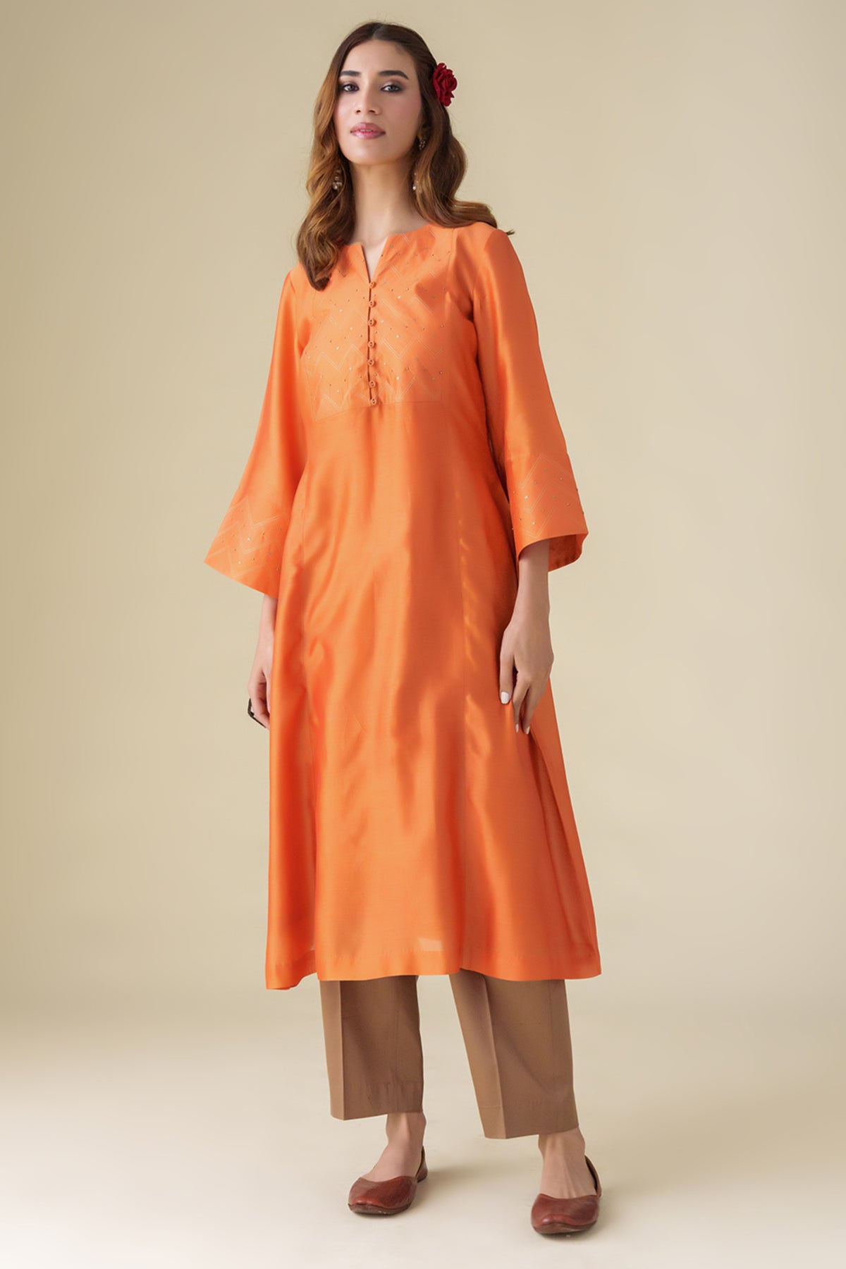 Orange Sandhya Kurta With Slip