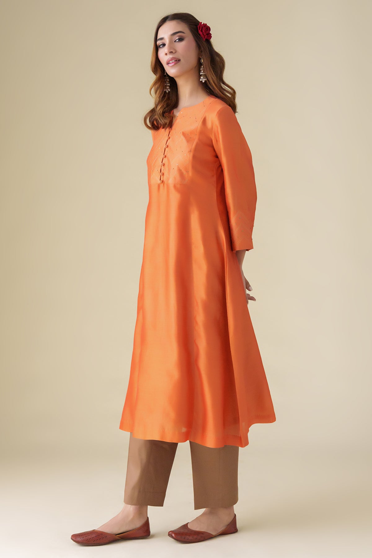 Orange Sandhya Kurta With Slip