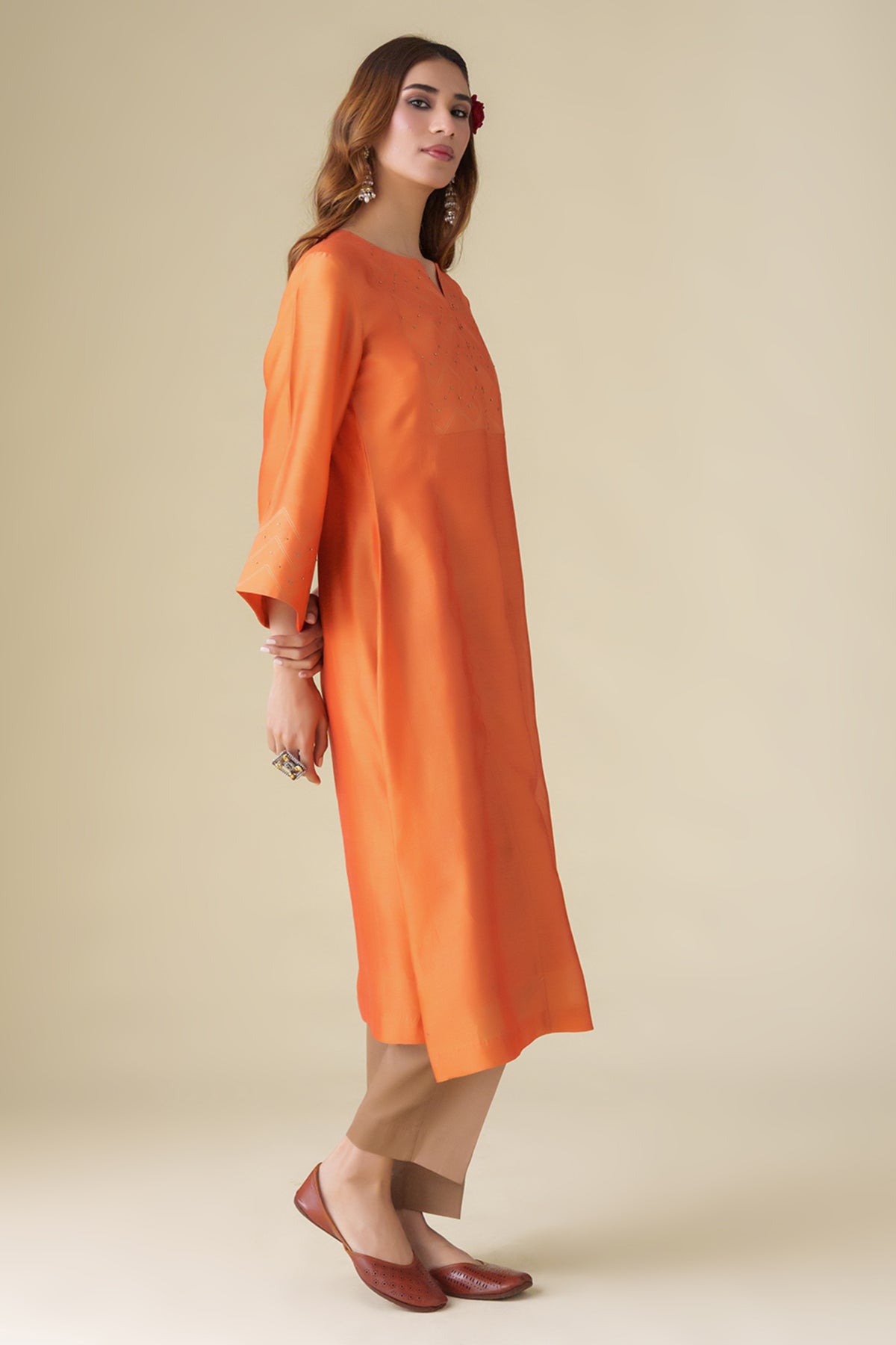 Orange Sandhya Kurta With Slip