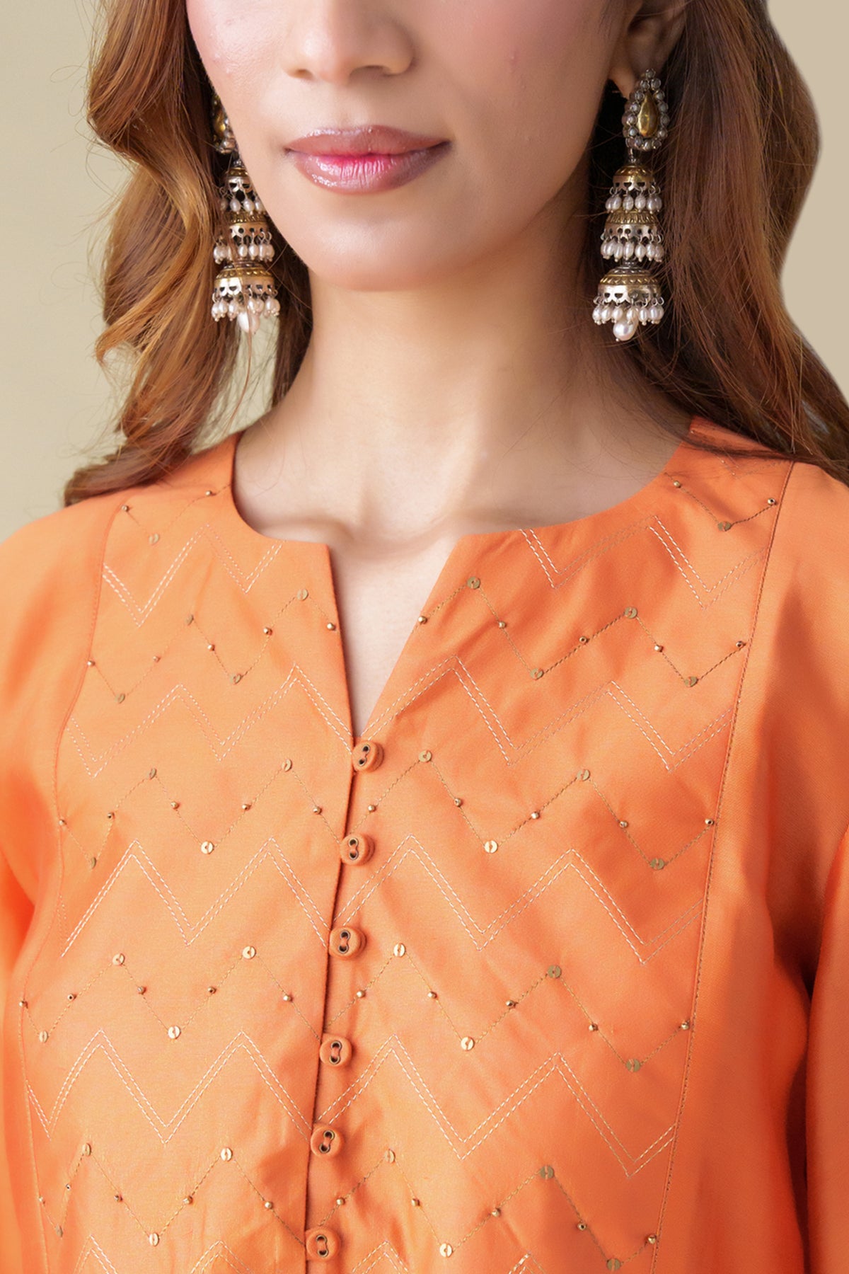 Orange Sandhya Kurta With Slip