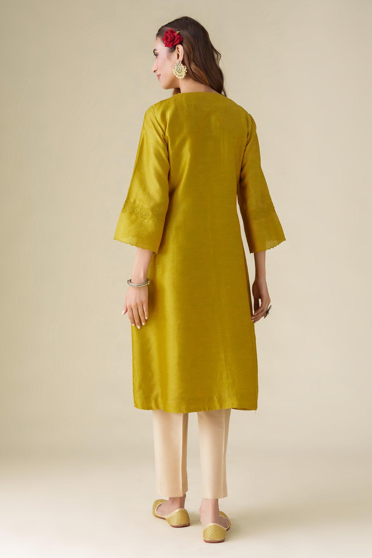 Mustard Floral Embrodeiry Sarang Kurta