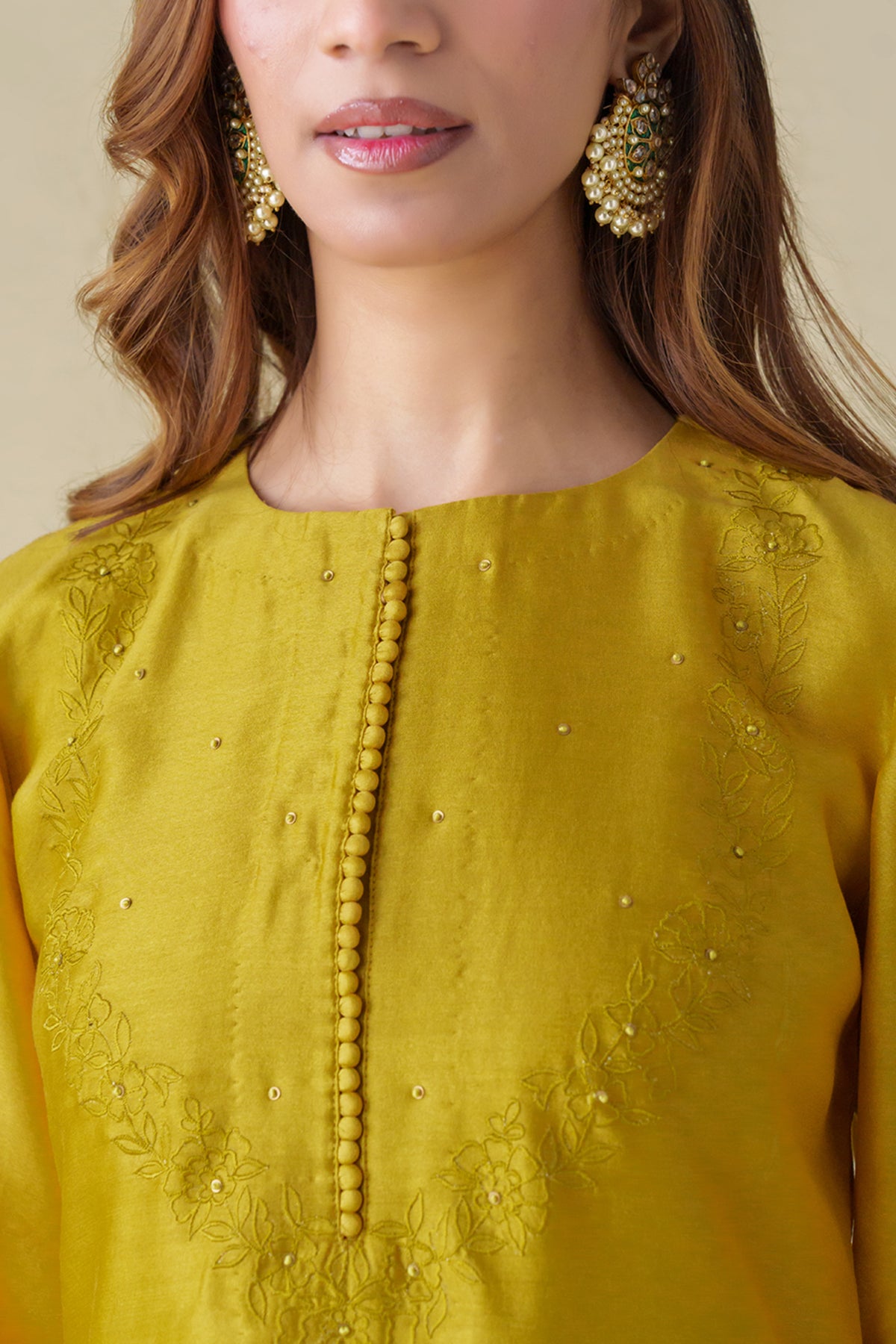 Mustard Floral Embrodeiry Sarang Kurta