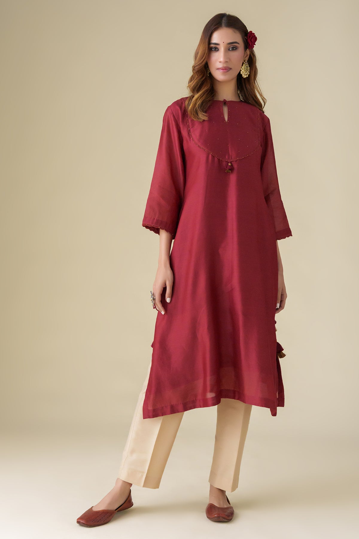 Embellished Maroon Aadhya Kurta