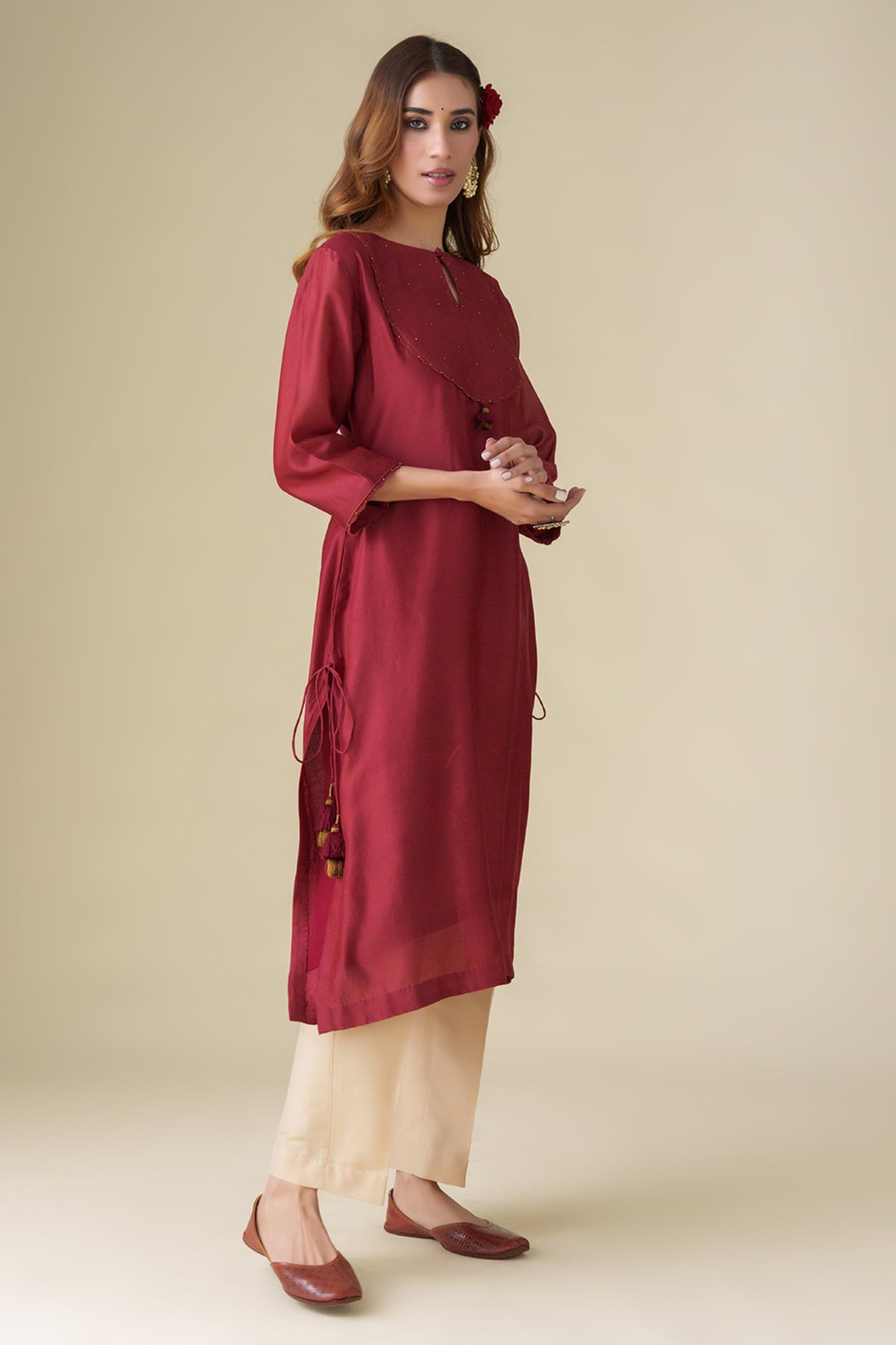 Embellished Maroon Aadhya Kurta