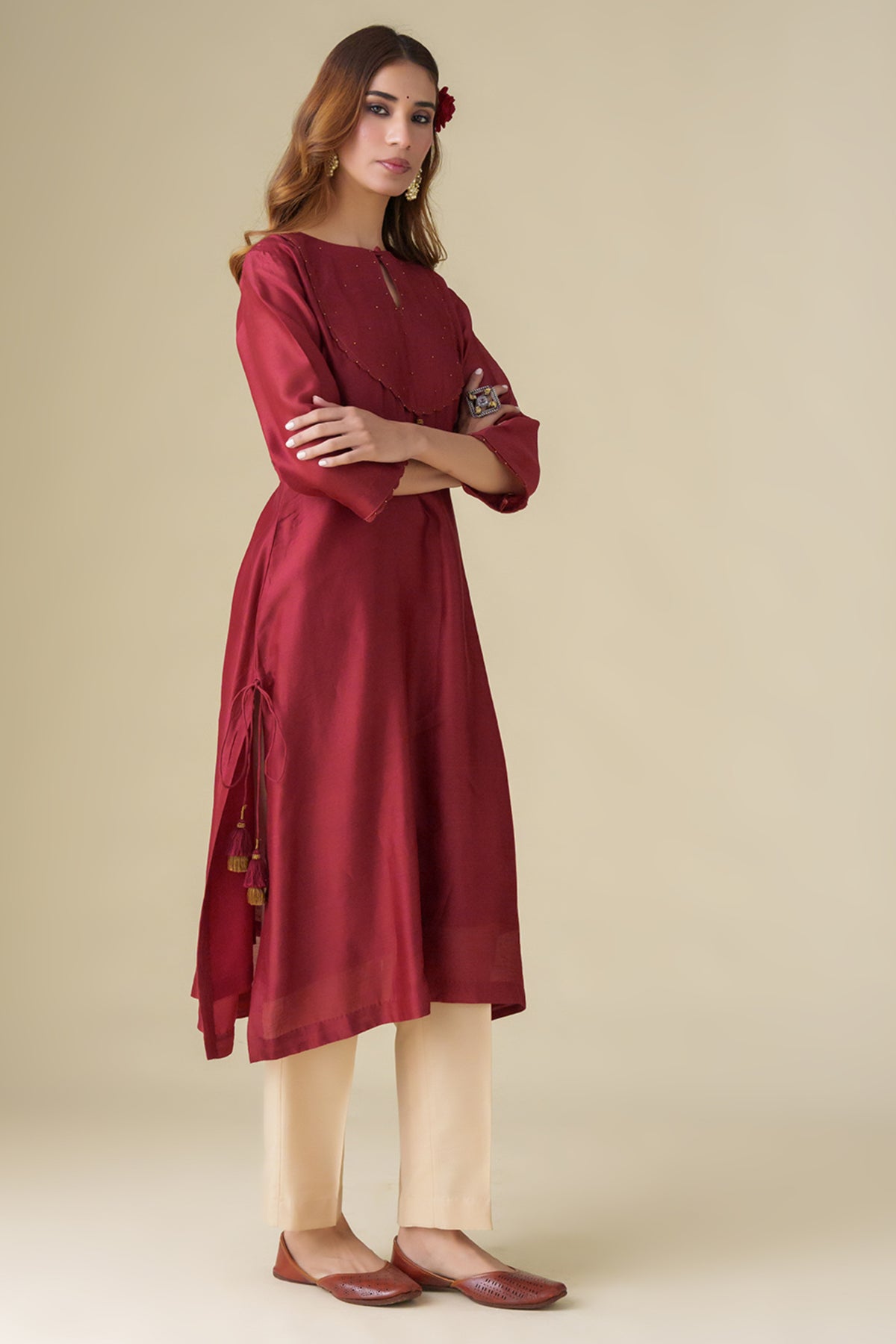 Embellished Maroon Aadhya Kurta