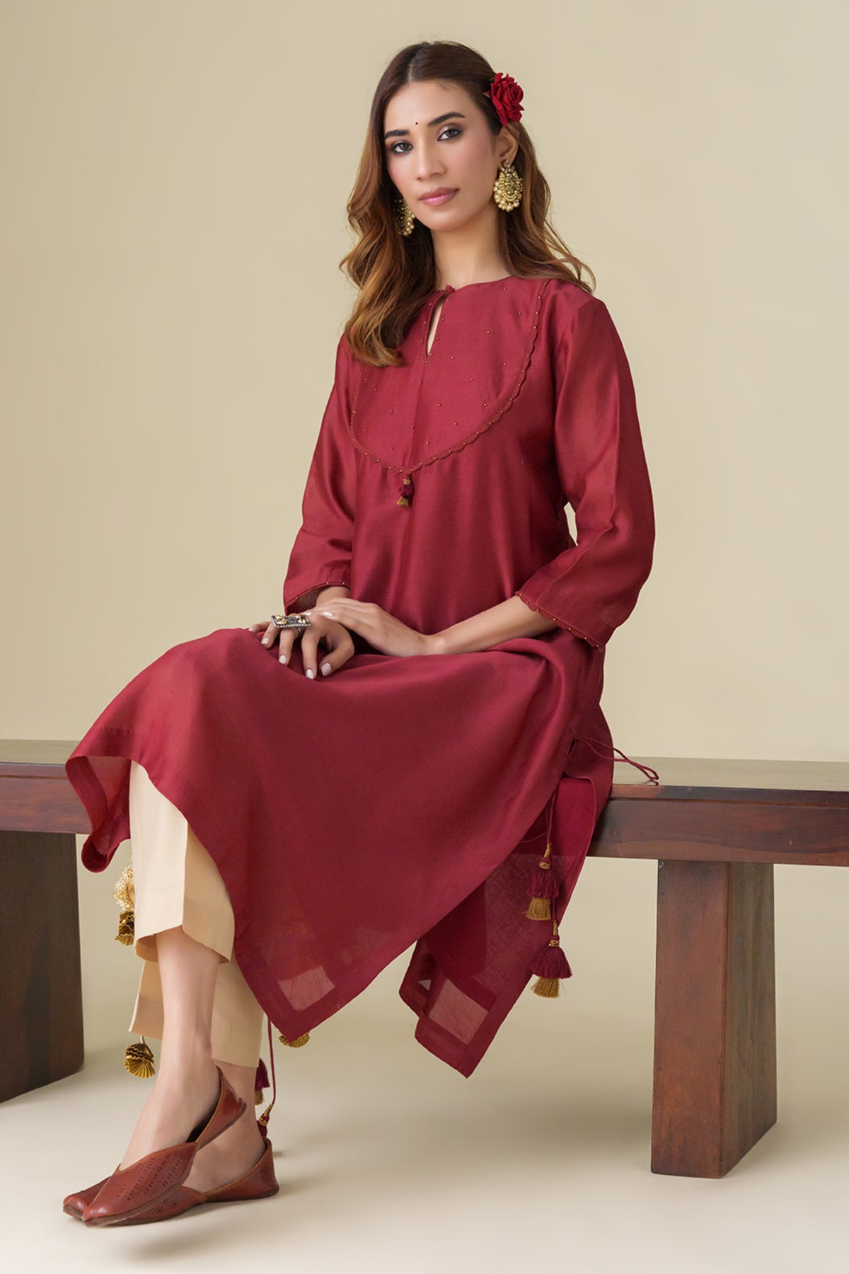 Embellished Maroon Aadhya Kurta