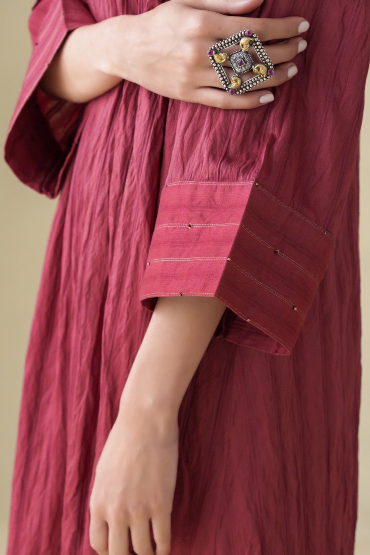 Maroon Crinkle Kurta With Slip