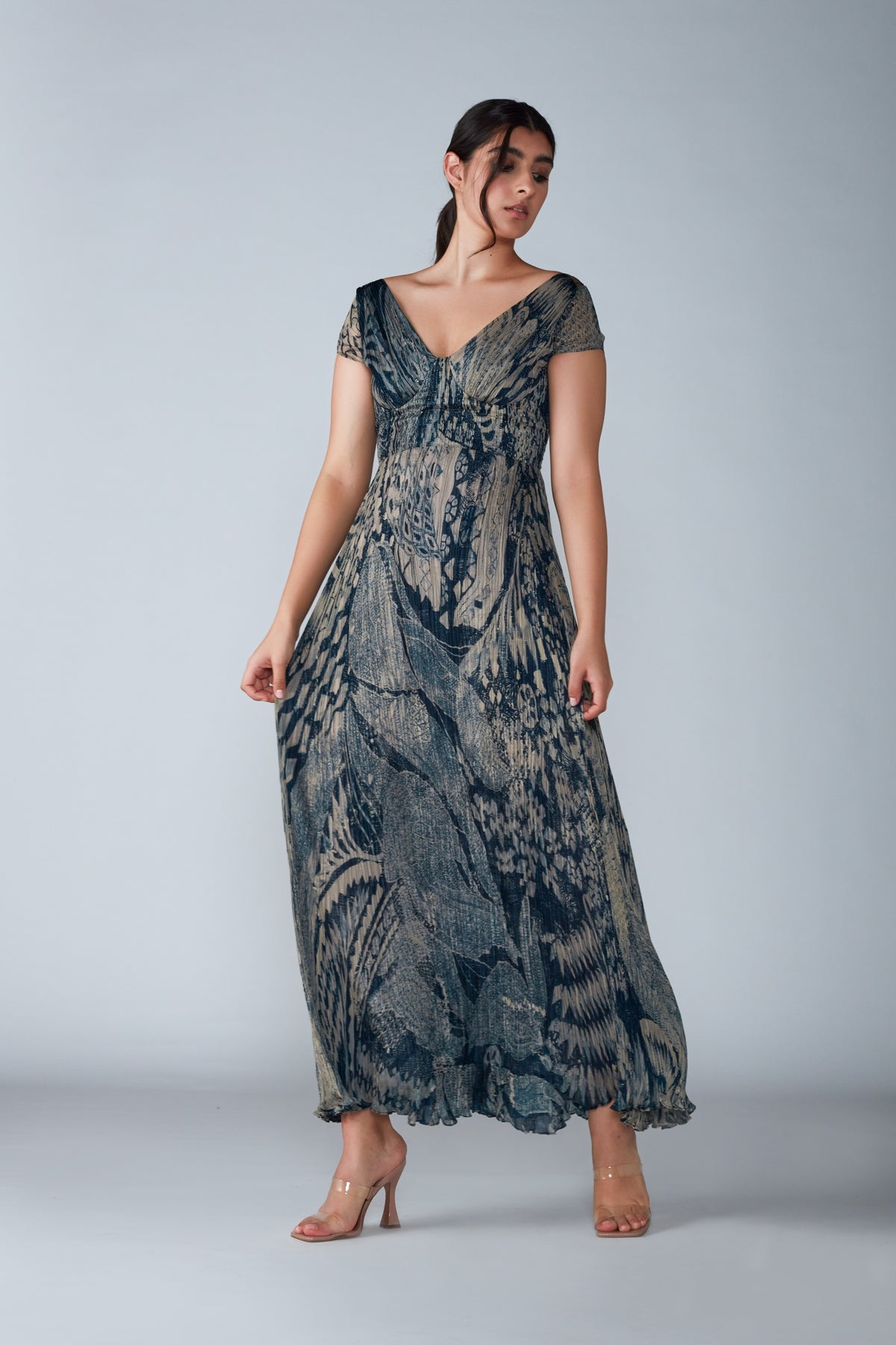 Pleated Maxi Dress In Blue