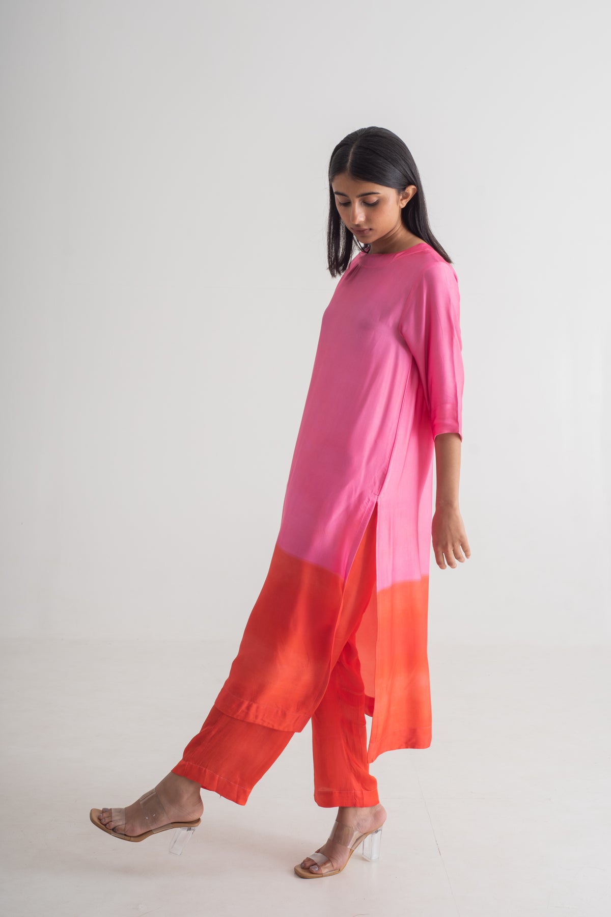 Red Pink Ombre Kurta Set