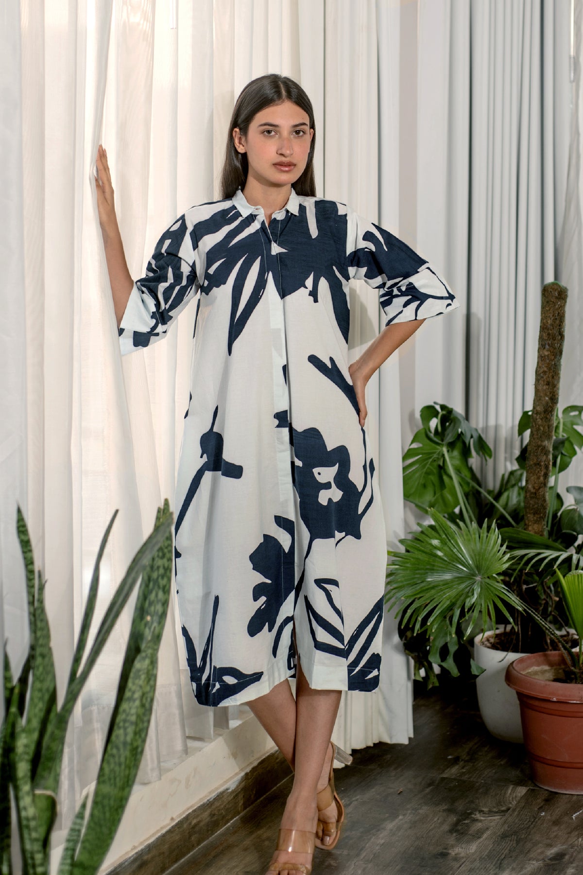 Black And White Abstract Print Shirt Dress