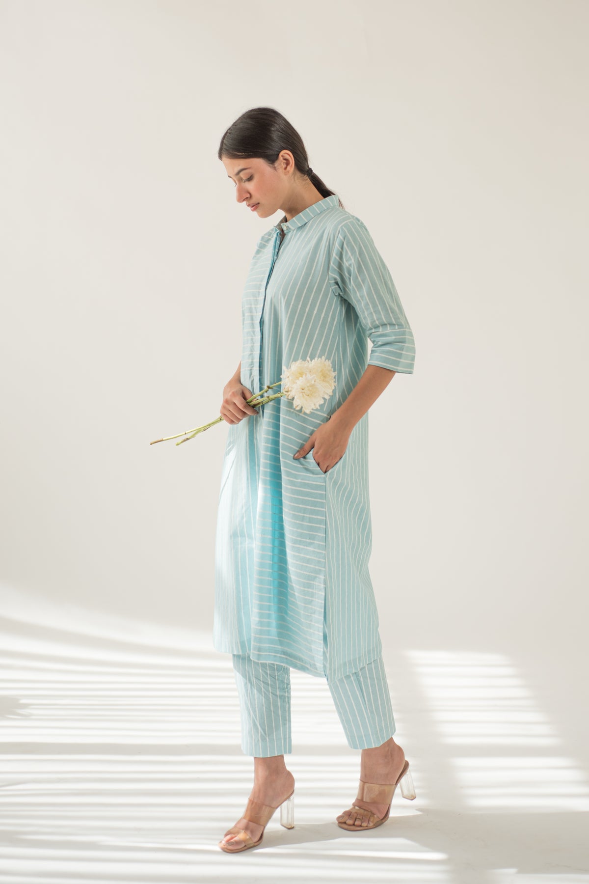 Blue Stripe Tunic And Pant Set