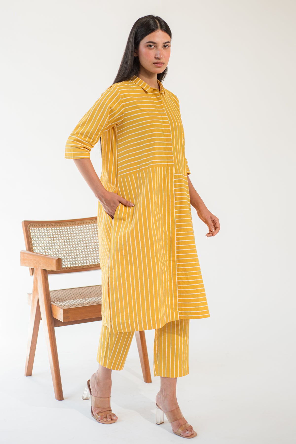 Yellow Stripe Tunic And Pant Set