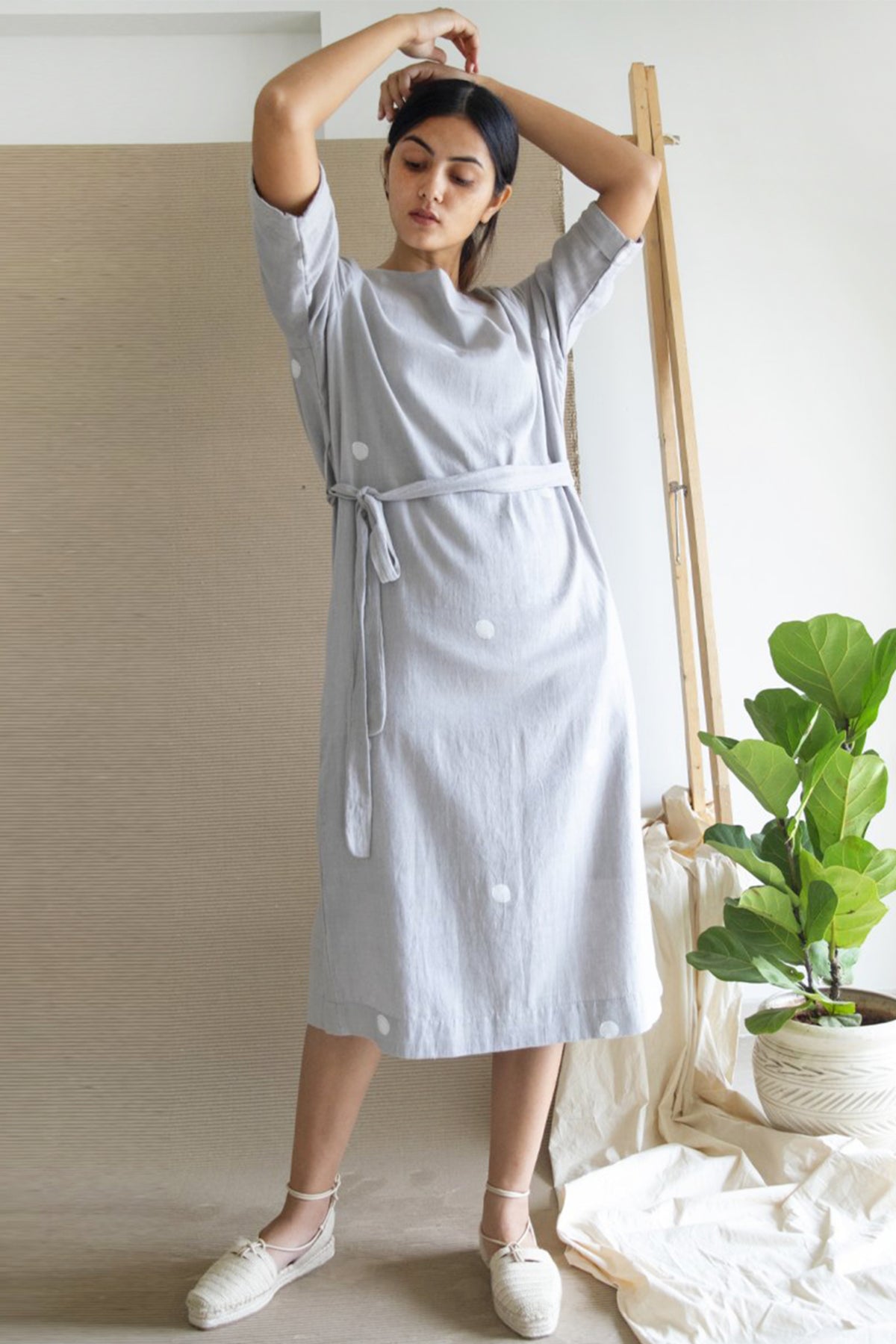 Grey Polka Cocoon Dress