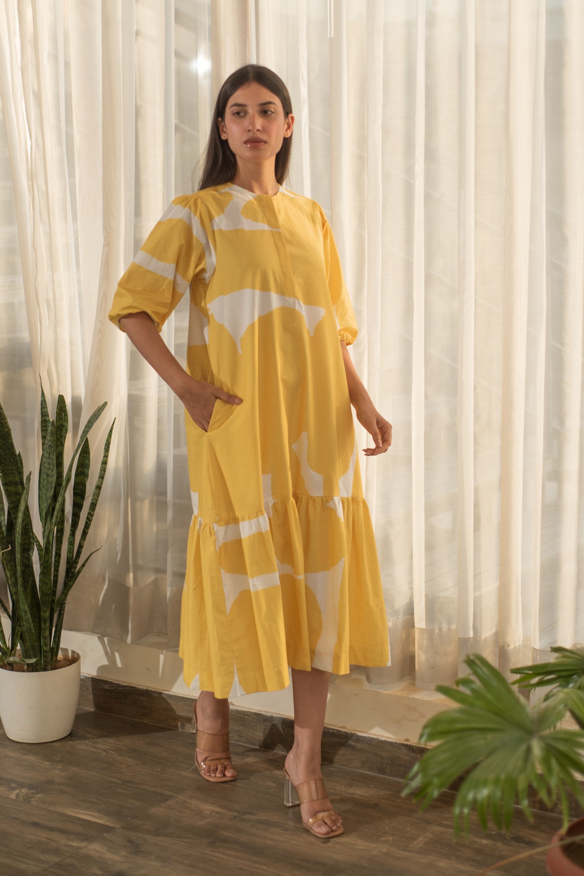 Yellow Abstract Print Dress