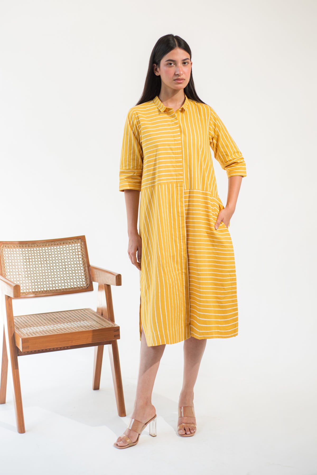 Yellow Stripe Shirt Dress