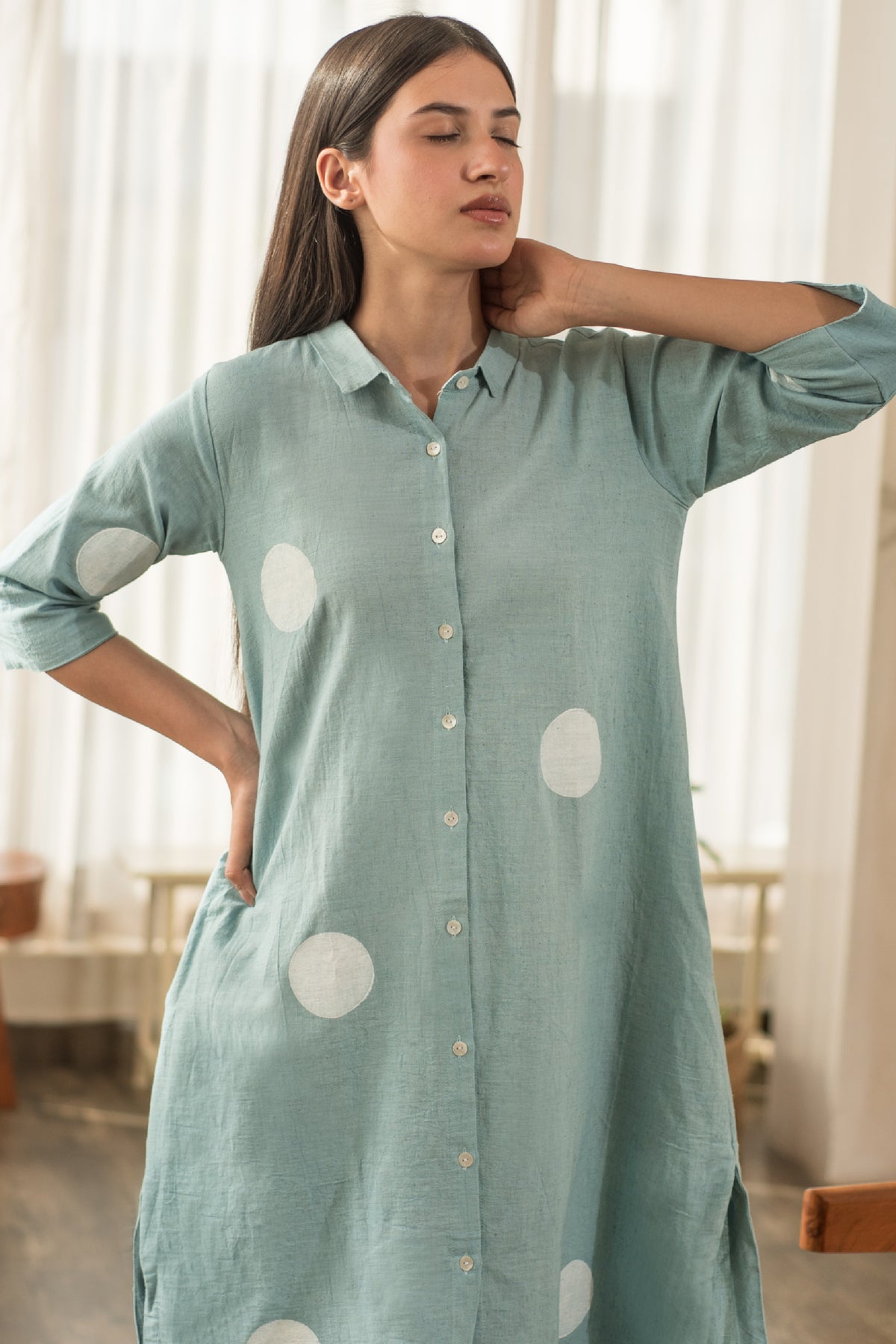 Blue Polka Shirt Dress