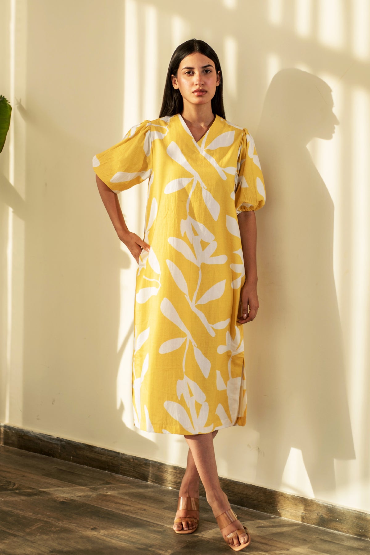 Yellow V Neck Dress