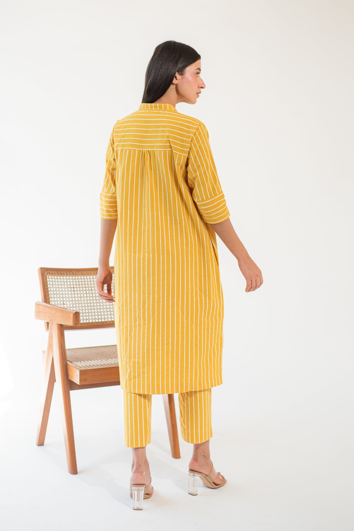 Yellow Stripe Tunic And Pant Set