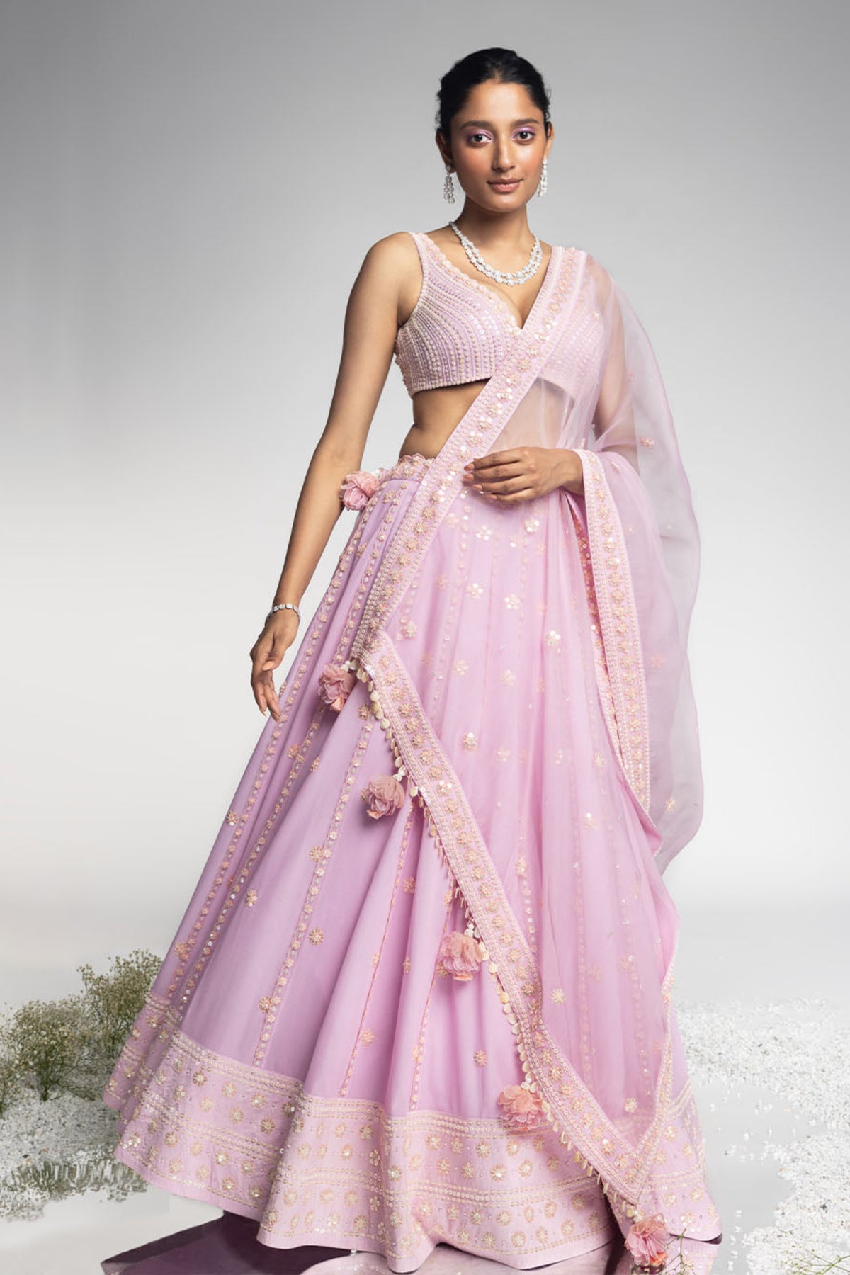 Lilac Chanderi Lehenga Set