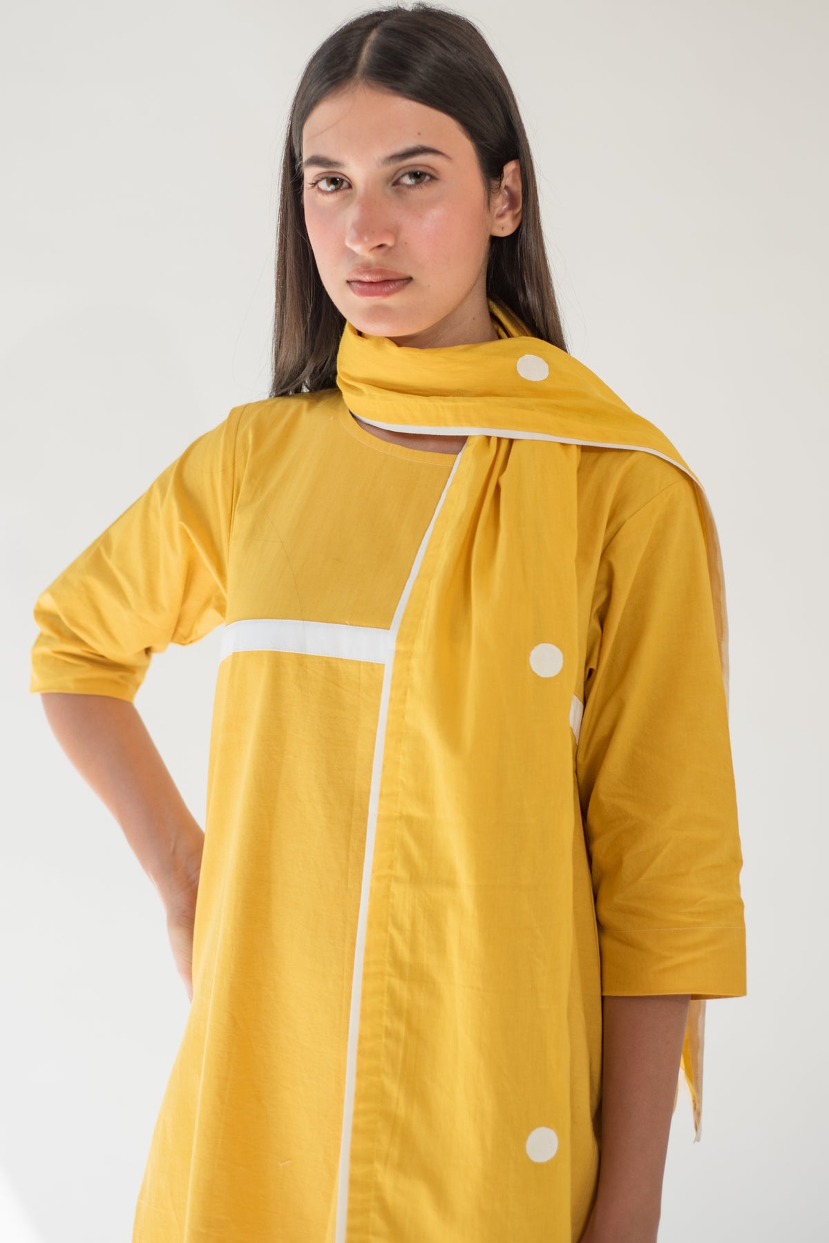 Yellow Applique Kurta With Pant And Stole