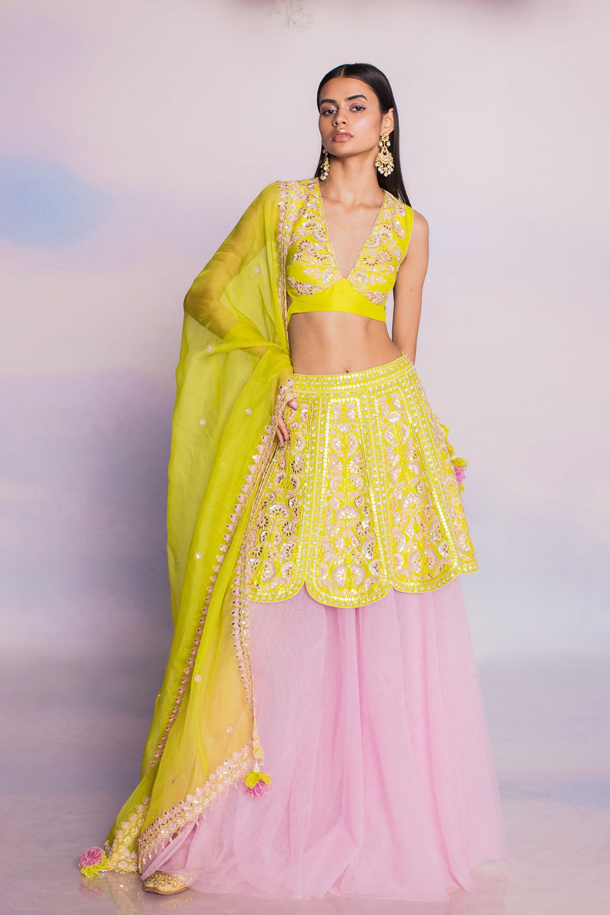 Spring Green Layered Lehenga Set