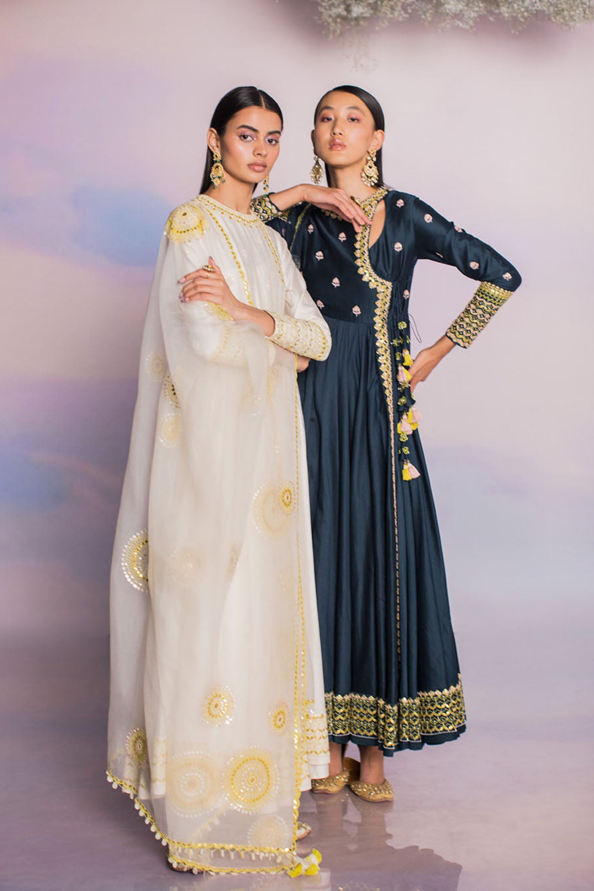 Ivory Chanderi Anarkali Set