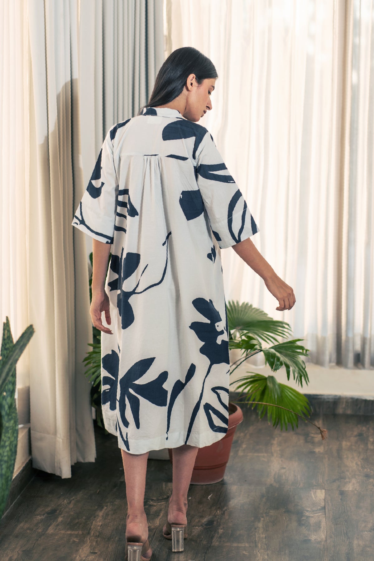 Black And White Abstract Print Shirt Dress